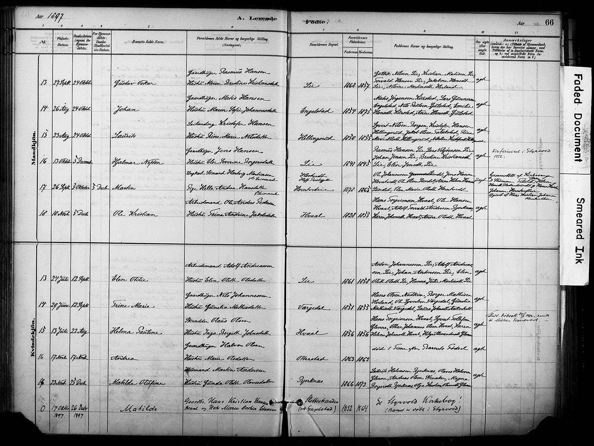 Lardal kirkebøker, AV/SAKO-A-350/F/Fb/L0001: Parish register (official) no. II 1, 1881-1911, p. 66