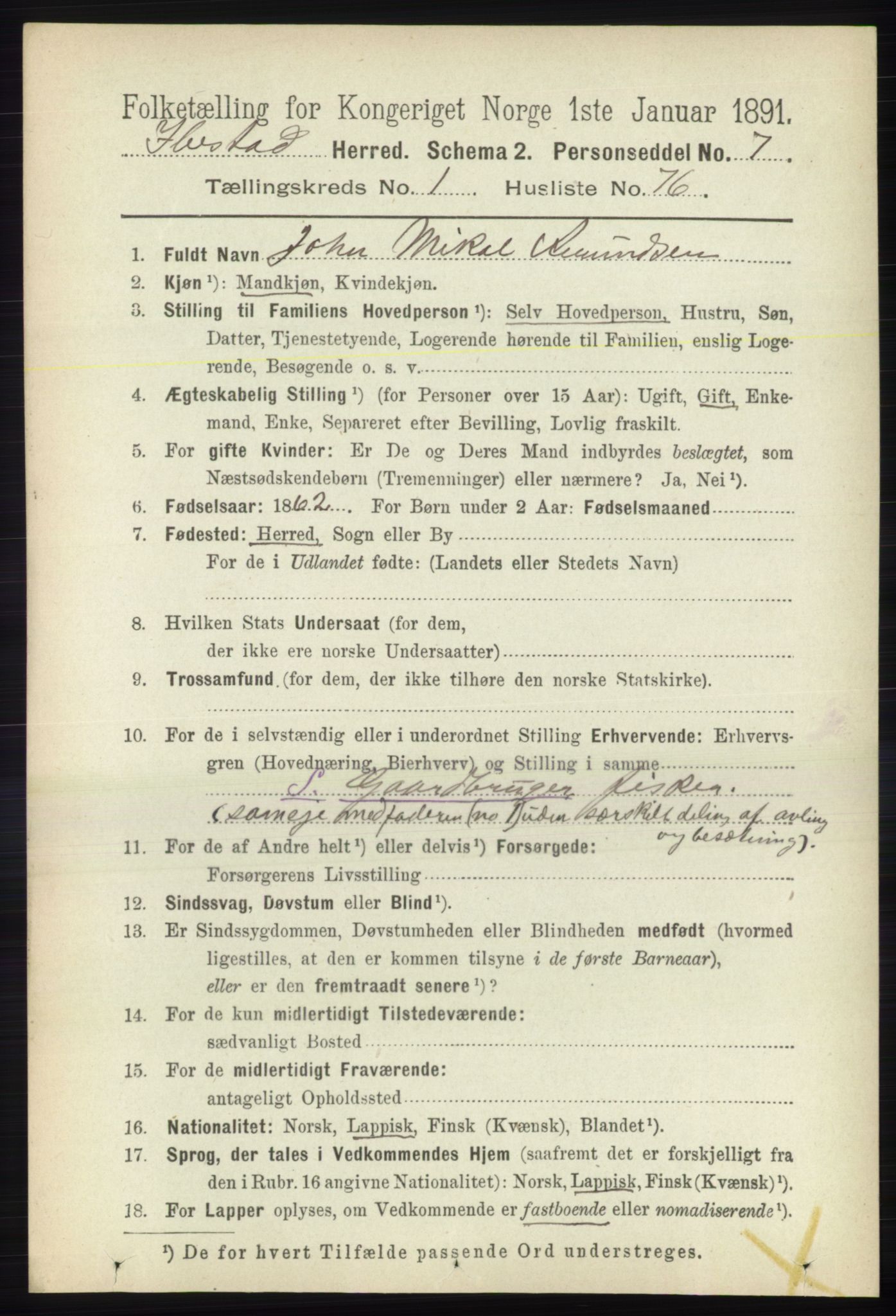 RA, 1891 census for 1917 Ibestad, 1891, p. 644