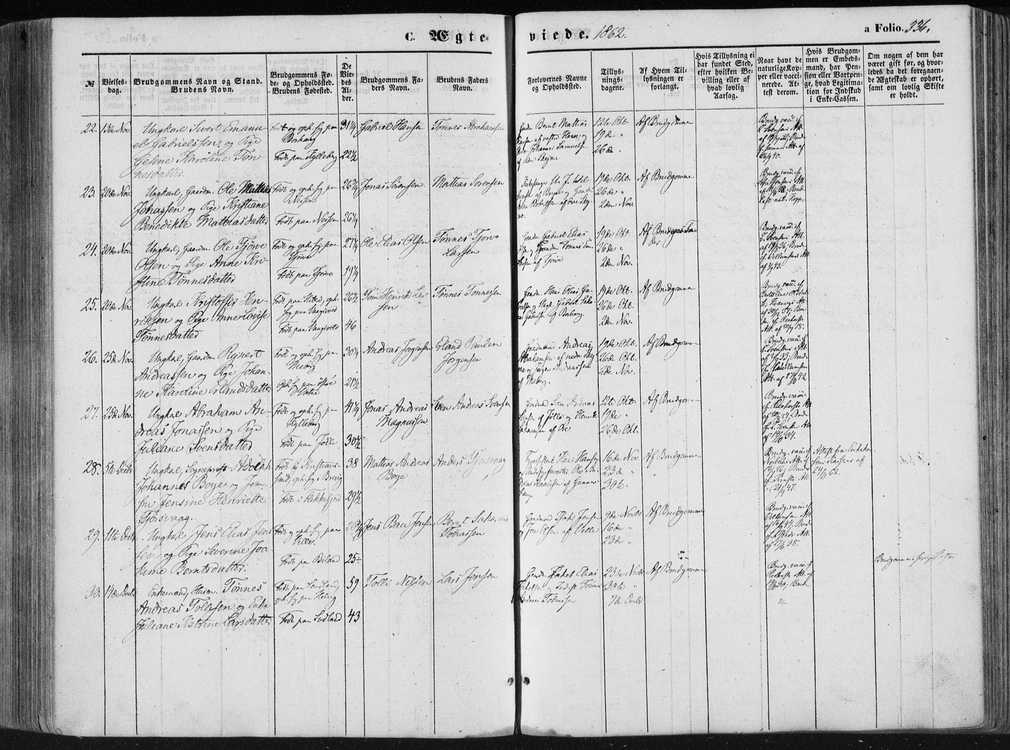 Lista sokneprestkontor, AV/SAK-1111-0027/F/Fa/L0011: Parish register (official) no. A 11, 1861-1878, p. 336