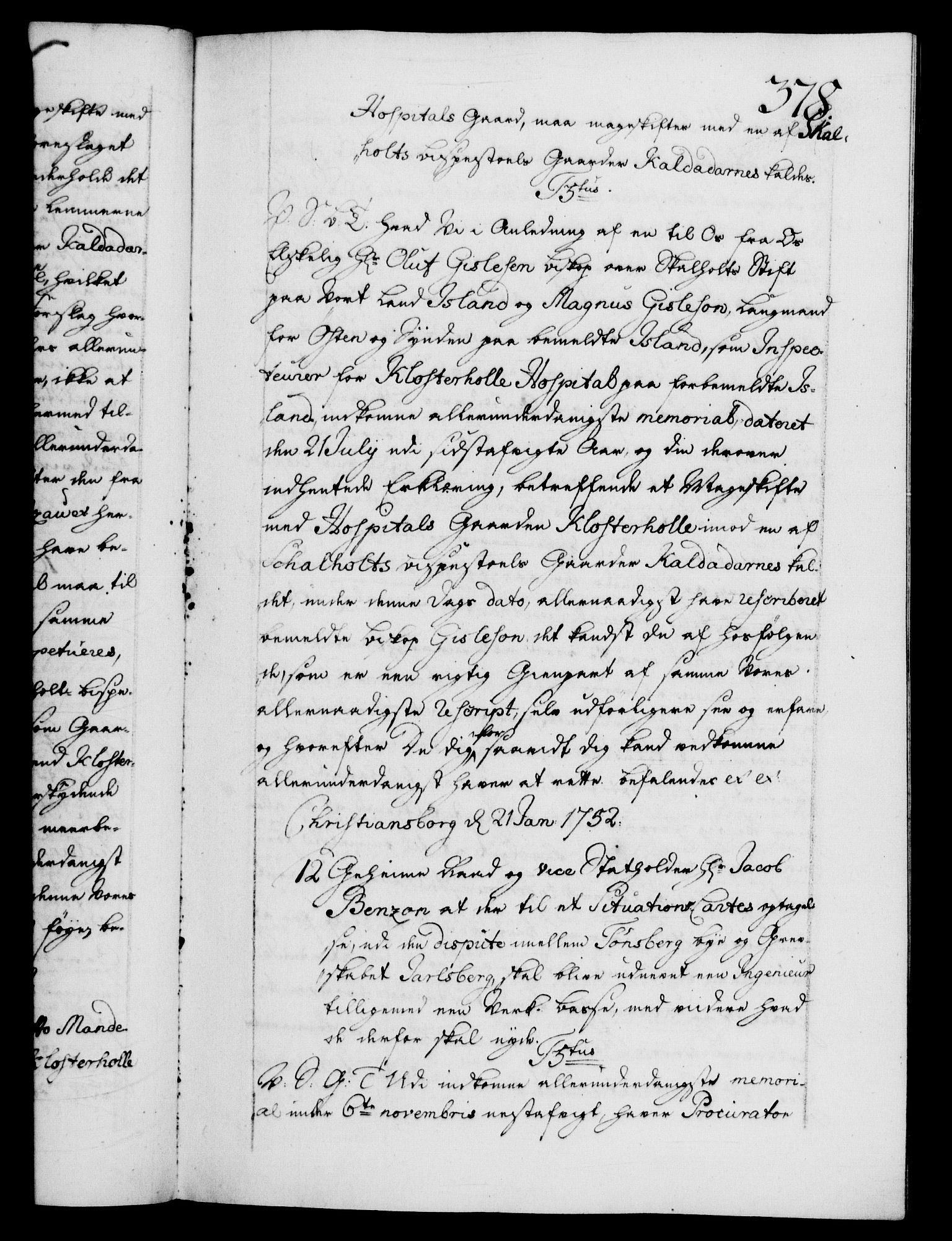 Danske Kanselli 1572-1799, AV/RA-EA-3023/F/Fc/Fca/Fcab/L0033: Norske tegnelser, 1751-1752, p. 378a