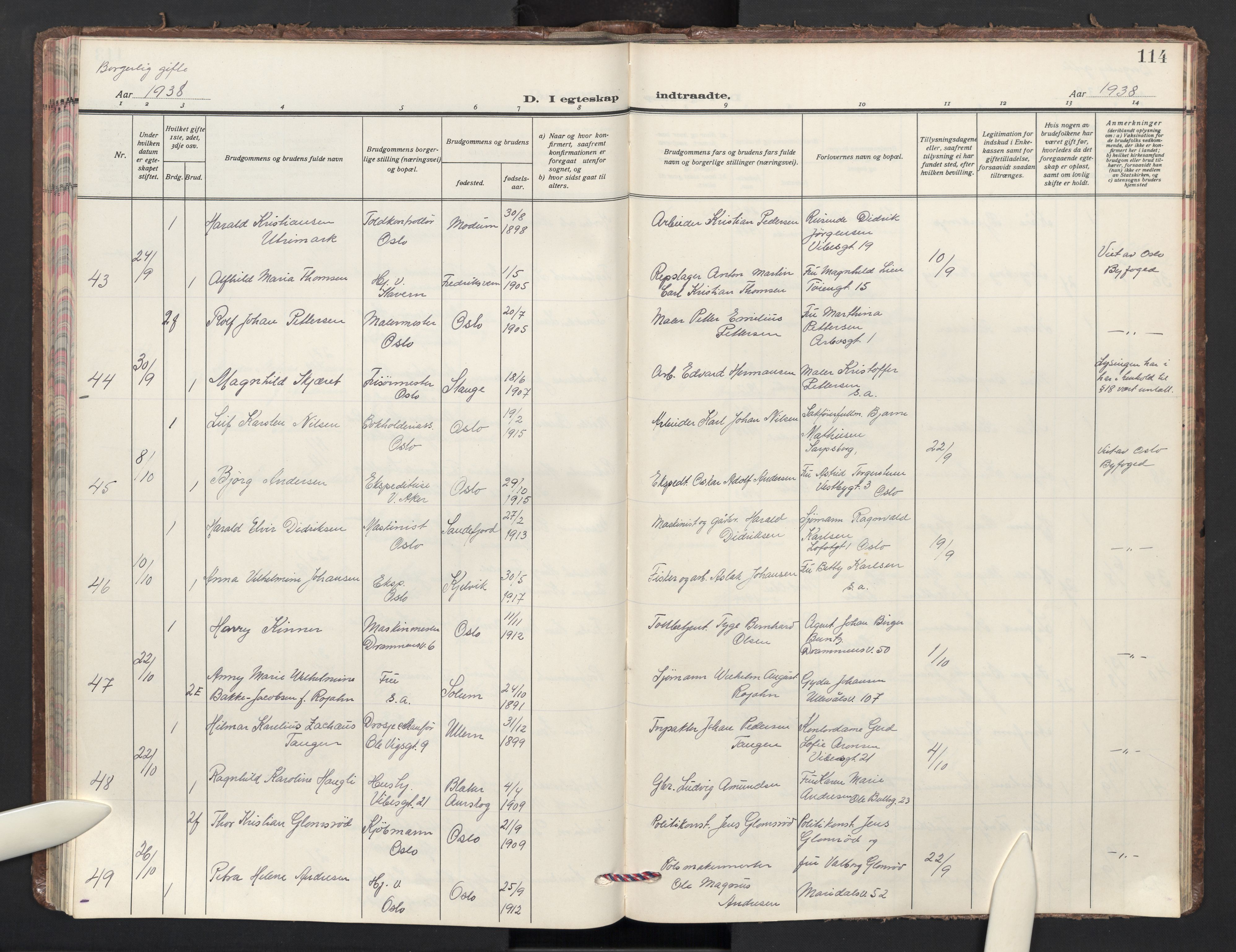 Sagene prestekontor Kirkebøker, AV/SAO-A-10796/F/L0018: Parish register (official) no. 18, 1935-1940, p. 114