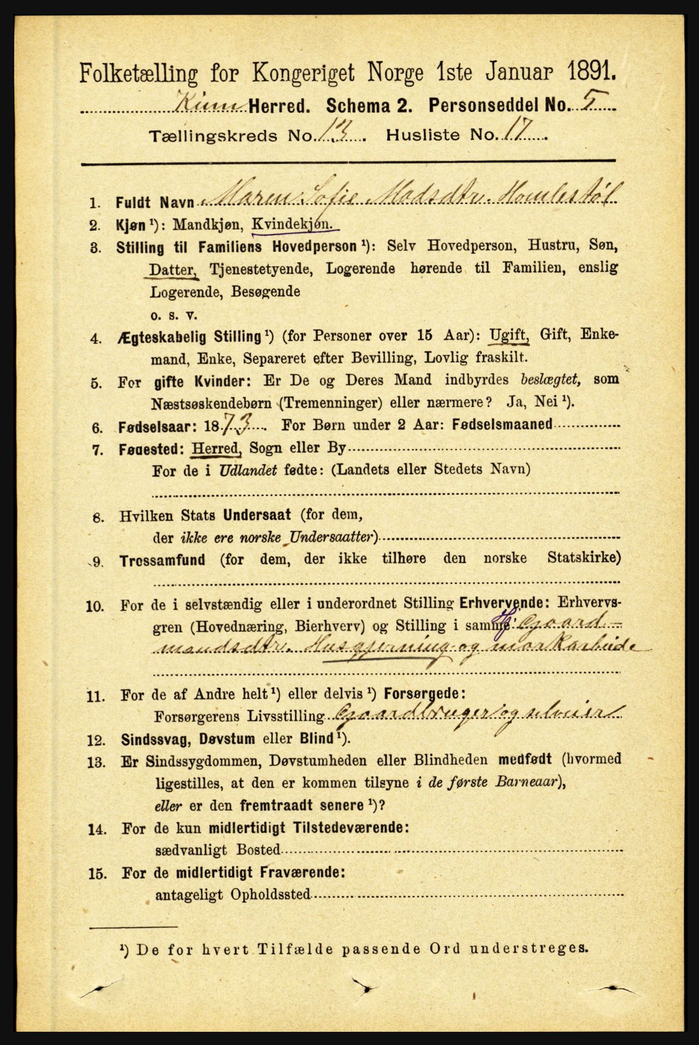 RA, 1891 census for 1437 Kinn, 1891, p. 5184