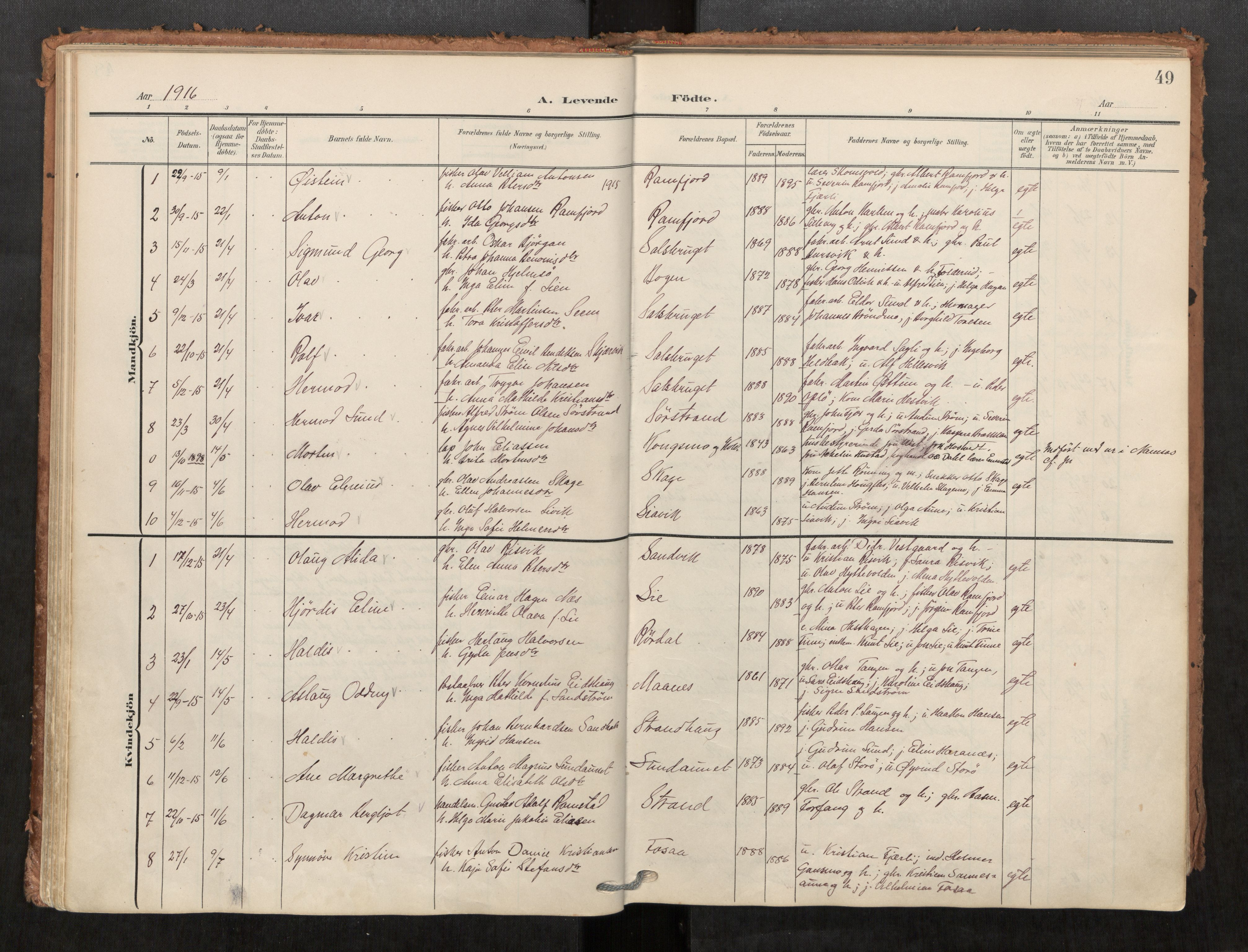 Kolvereid sokneprestkontor, SAT/A-1171/H/Ha/Haa/L0001: Parish register (official) no. 1, 1903-1922, p. 49