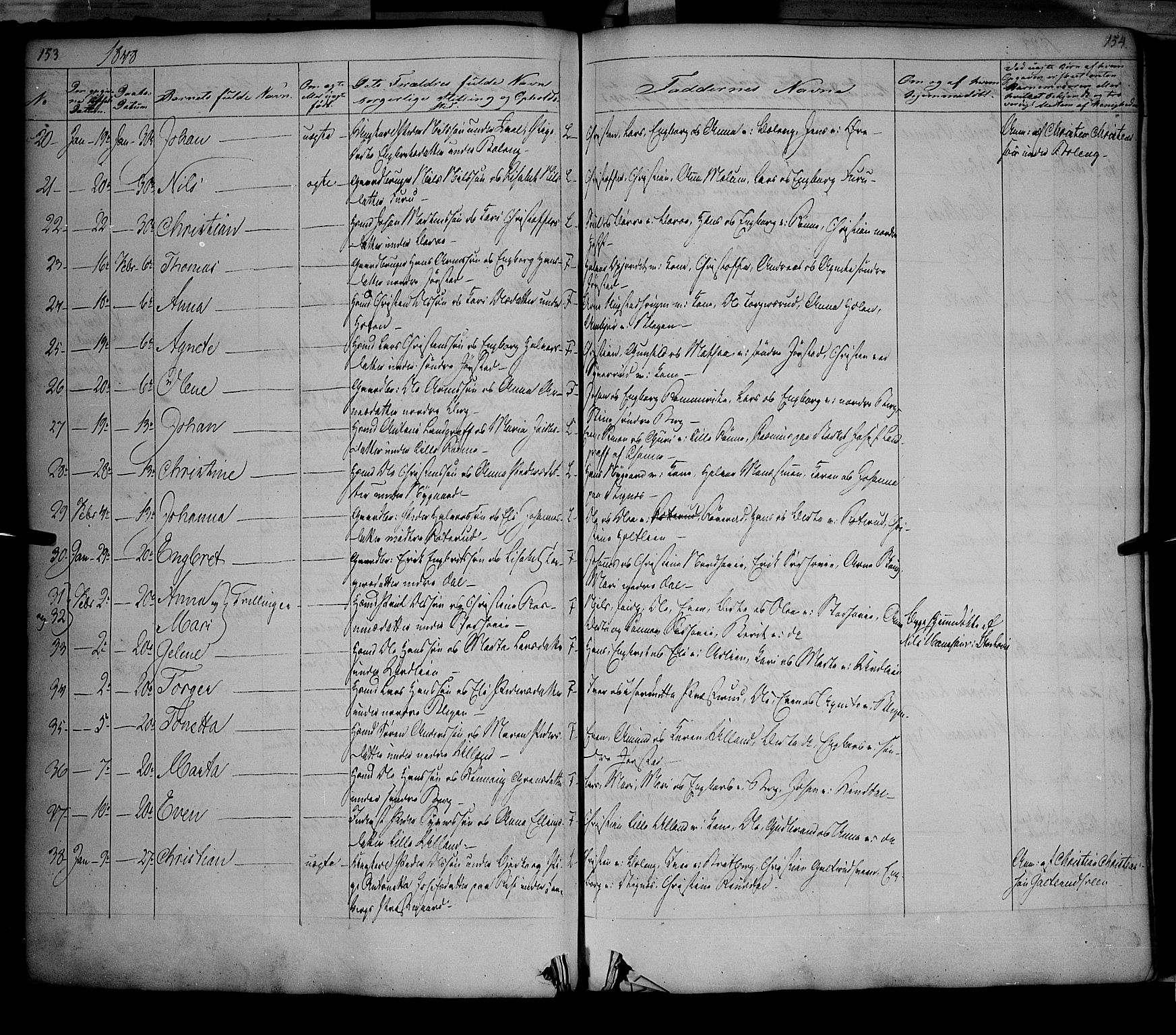 Fåberg prestekontor, AV/SAH-PREST-086/H/Ha/Haa/L0005: Parish register (official) no. 5, 1836-1854, p. 153-154