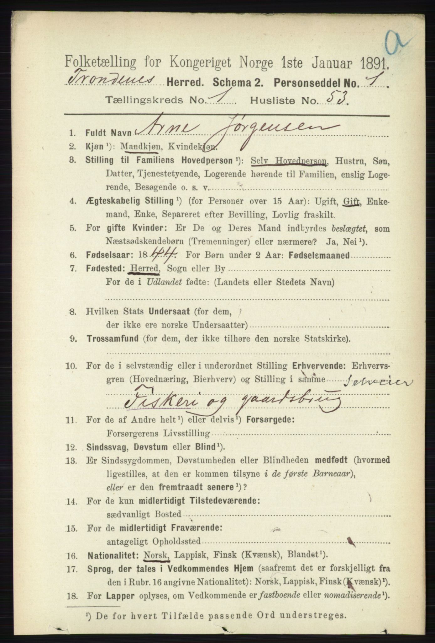 RA, 1891 census for 1914 Trondenes, 1891, p. 464