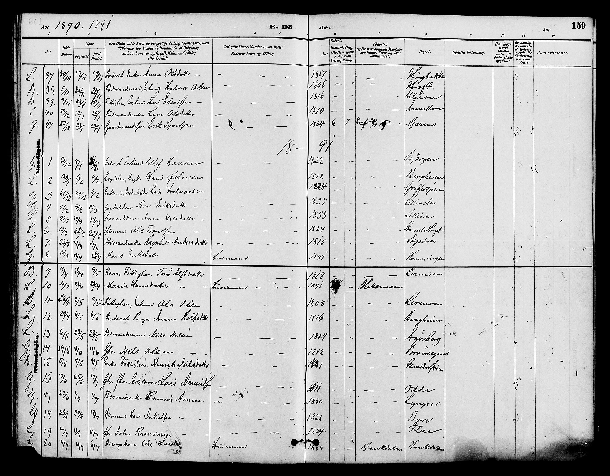 Lom prestekontor, AV/SAH-PREST-070/K/L0008: Parish register (official) no. 8, 1885-1898, p. 159