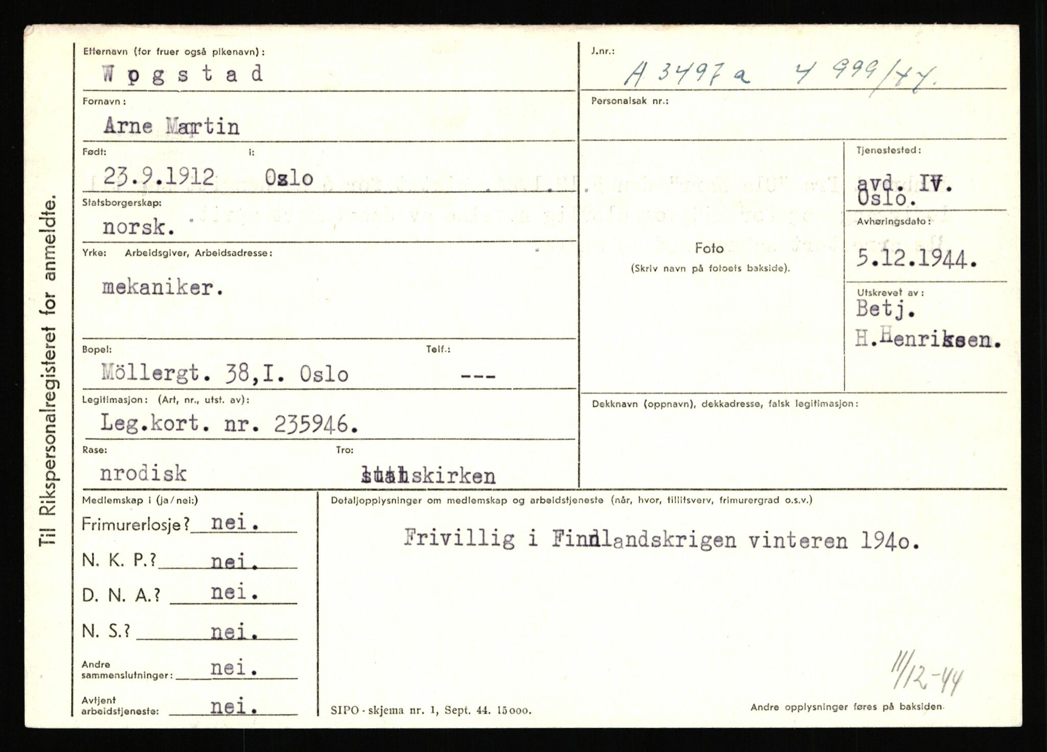 Statspolitiet - Hovedkontoret / Osloavdelingen, AV/RA-S-1329/C/Ca/L0016: Uberg - Øystese, 1943-1945, p. 2962