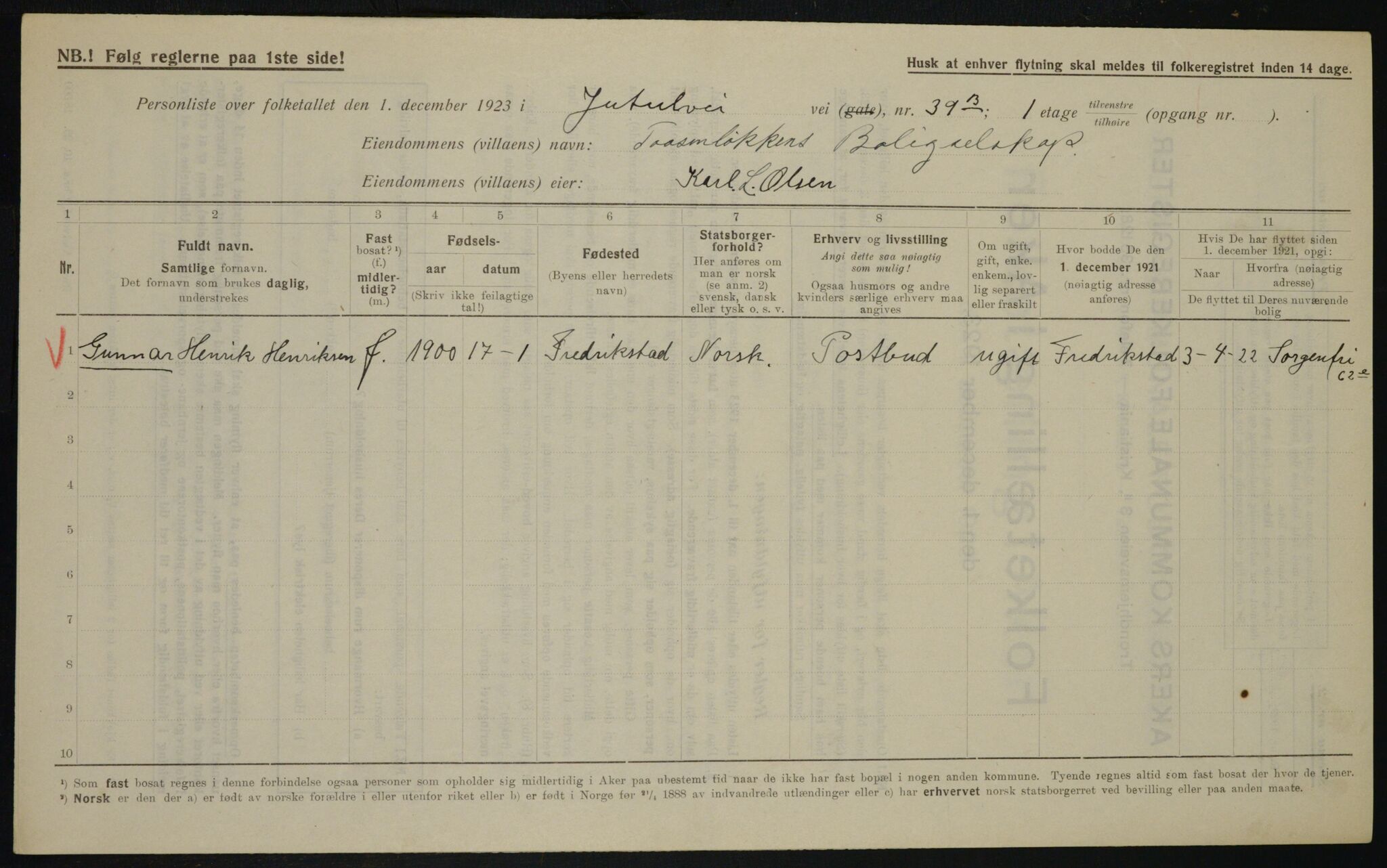 , Municipal Census 1923 for Aker, 1923, p. 21241