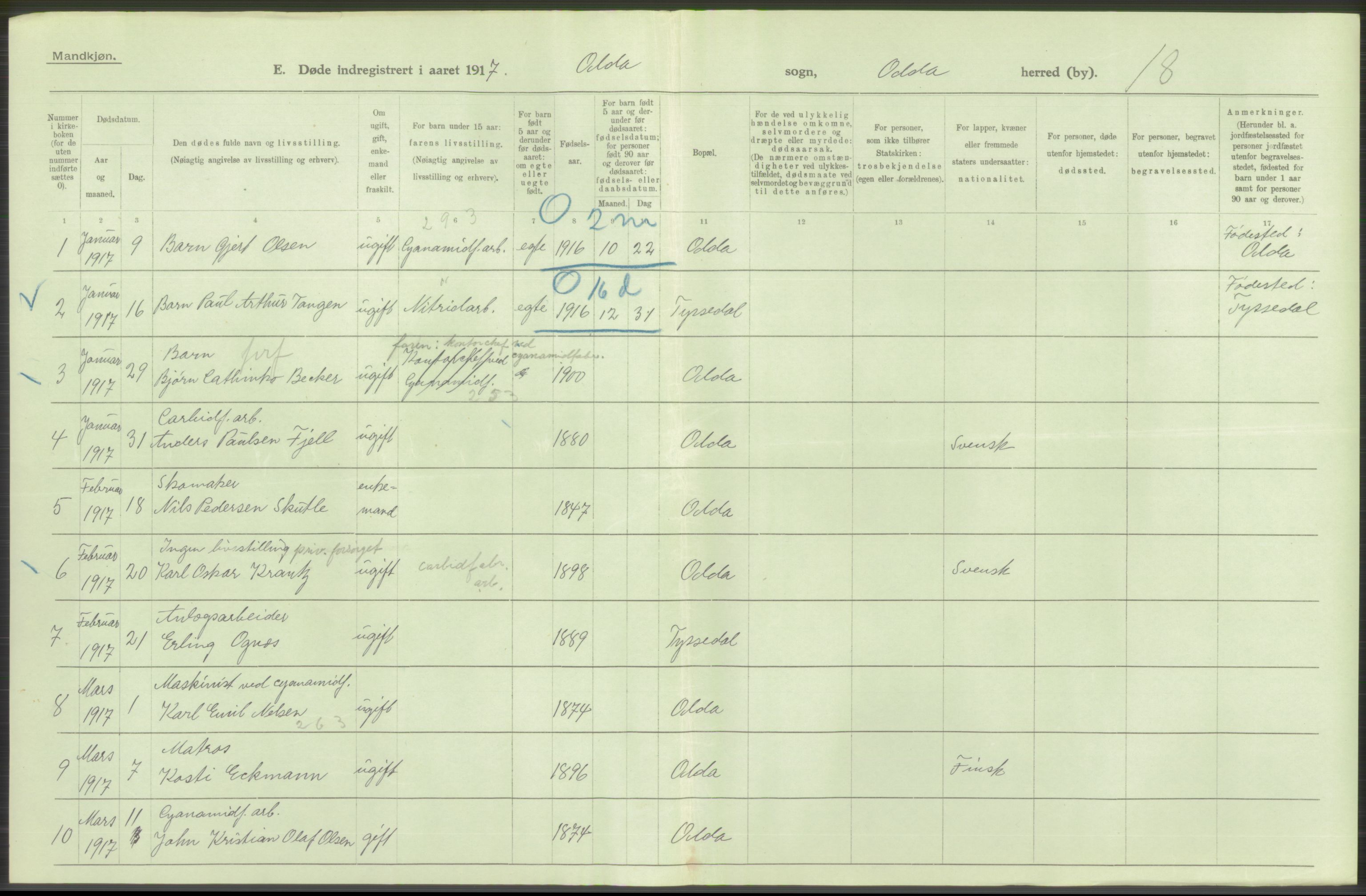 Statistisk sentralbyrå, Sosiodemografiske emner, Befolkning, RA/S-2228/D/Df/Dfb/Dfbg/L0036: S. Bergenhus amt: Døde, dødfødte. Bygder., 1917, p. 612