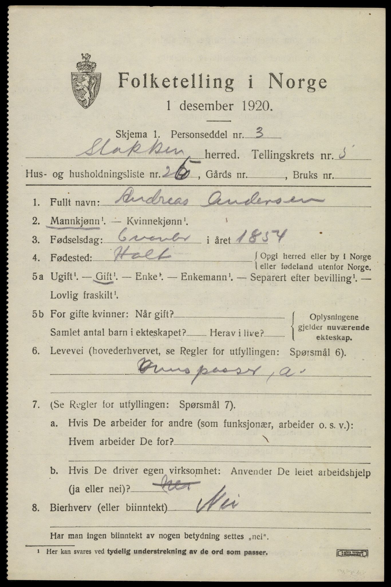 SAK, 1920 census for Stokken, 1920, p. 3704