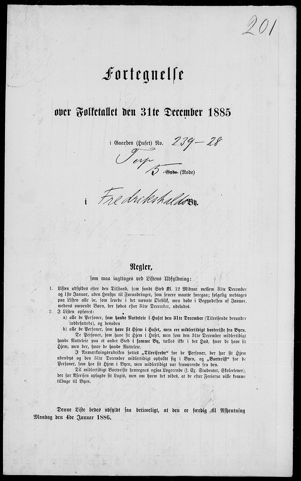 RA, 1885 census for 0101 Fredrikshald, 1885, p. 437