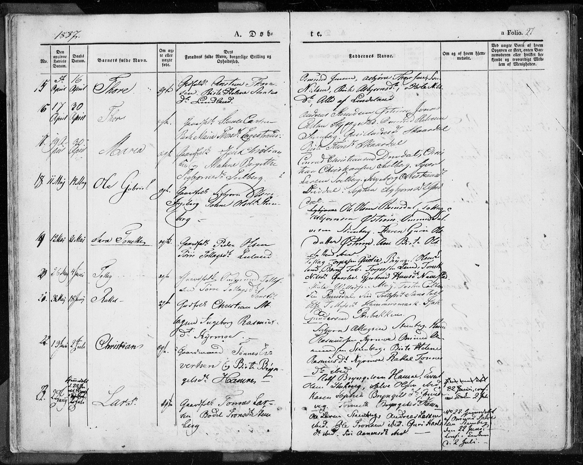 Lund sokneprestkontor, AV/SAST-A-101809/S06/L0007: Parish register (official) no. A 7.1, 1833-1854, p. 27