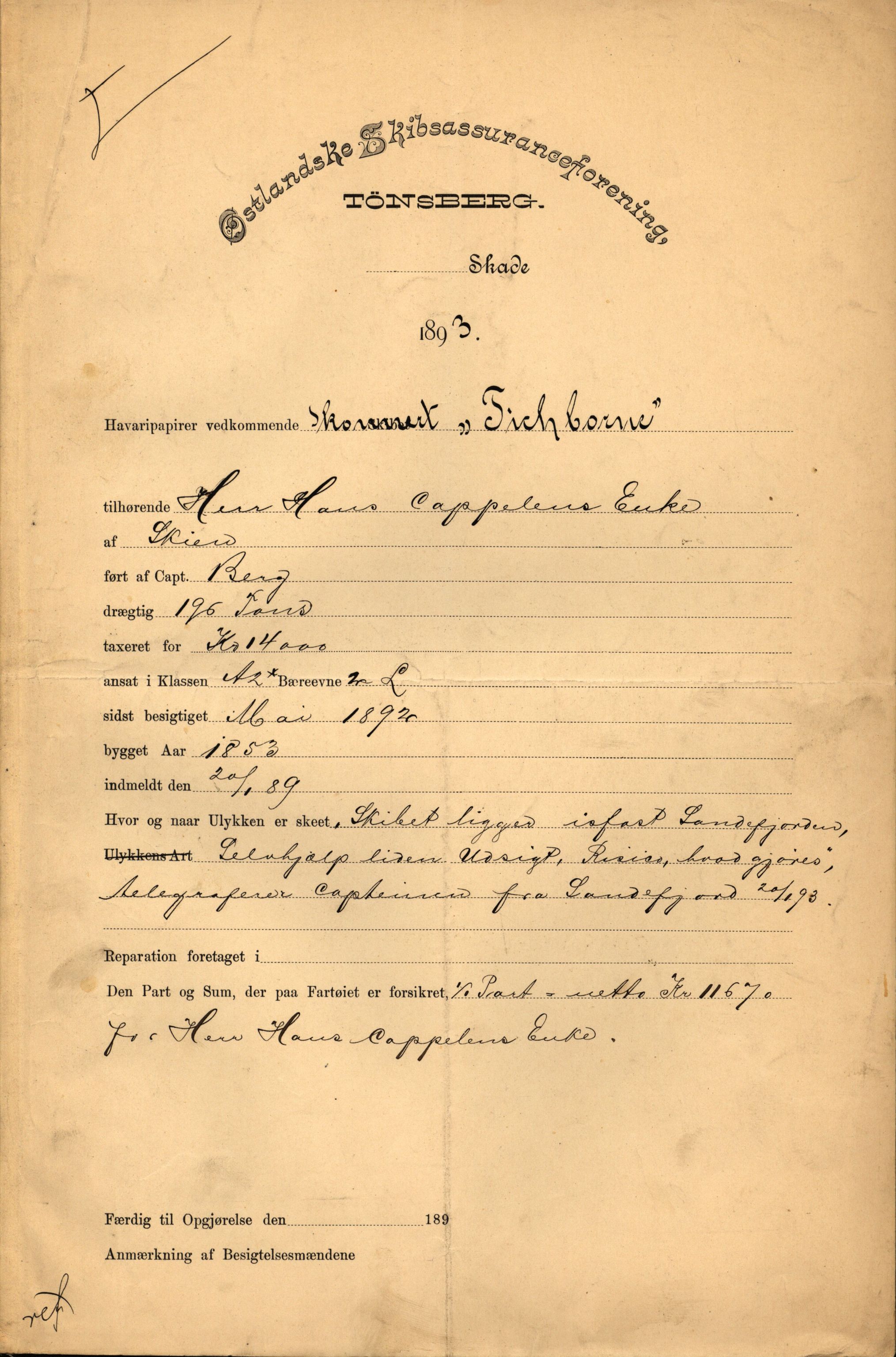 Pa 63 - Østlandske skibsassuranceforening, VEMU/A-1079/G/Ga/L0030/0007: Havaridokumenter / Furu, Magnhild, Magnolia, Havfruen, Tichborne, 1893, p. 67