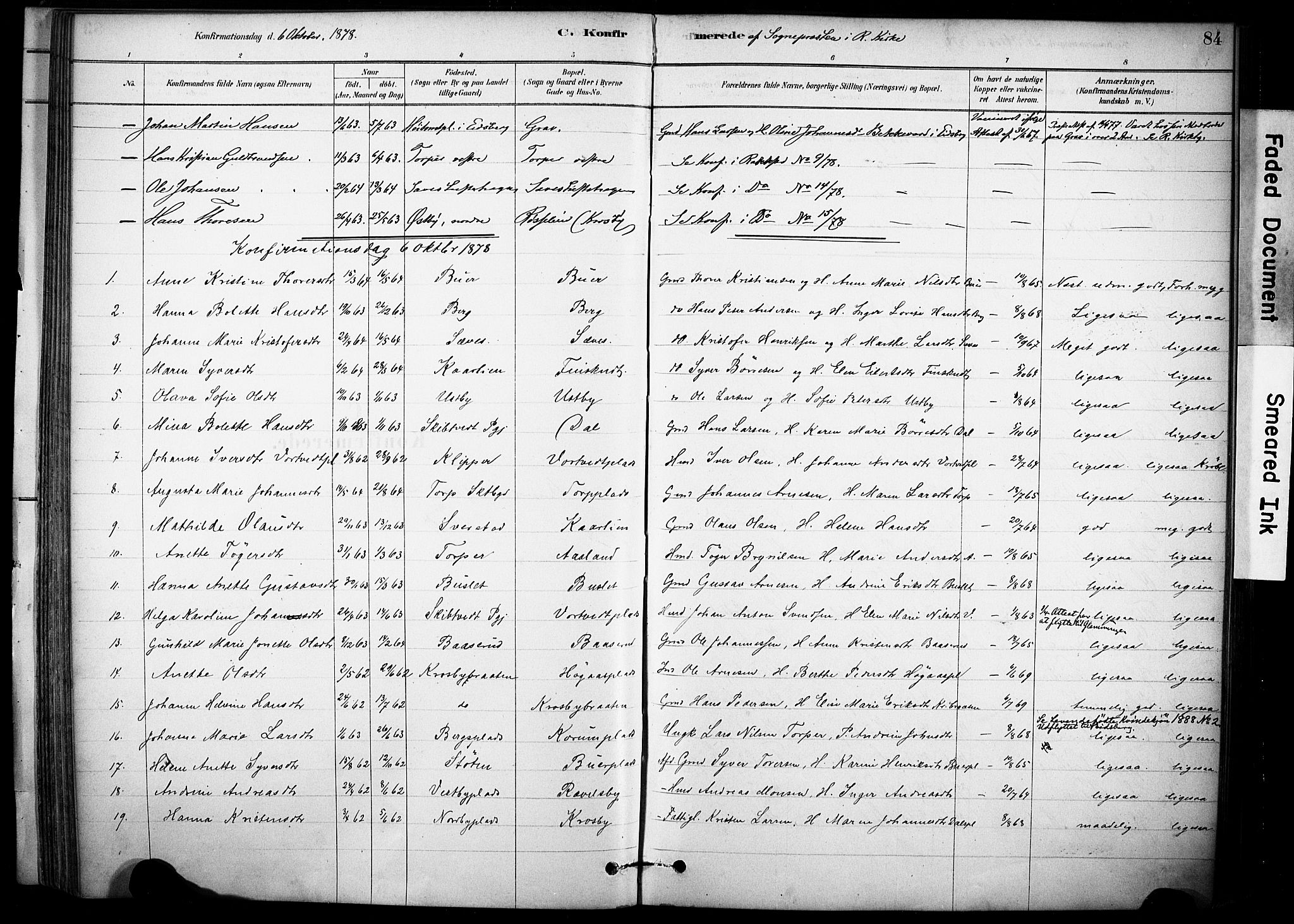 Rakkestad prestekontor Kirkebøker, AV/SAO-A-2008/F/Fc/L0001: Parish register (official) no. III 1, 1878-1905, p. 84