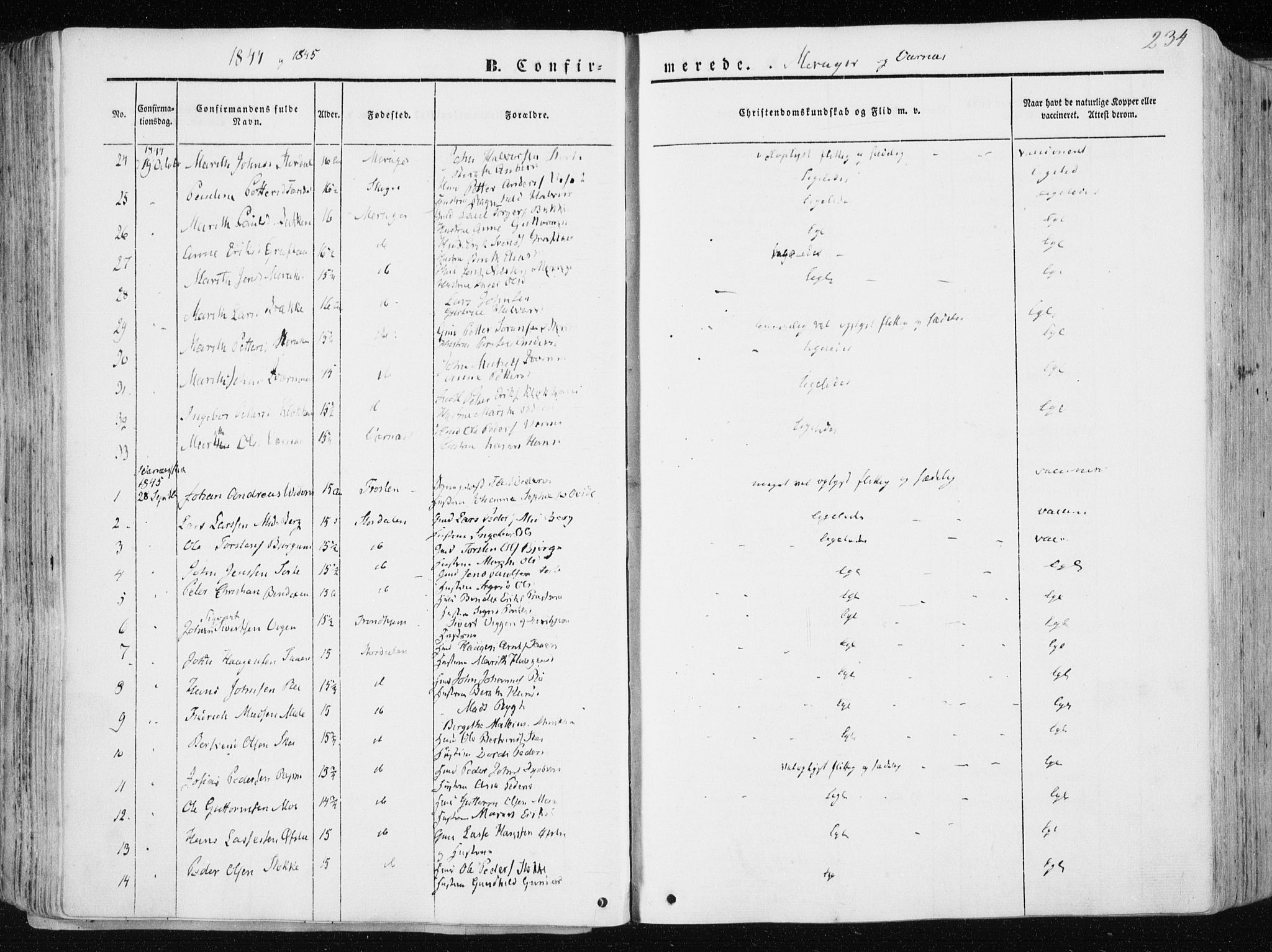 Ministerialprotokoller, klokkerbøker og fødselsregistre - Nord-Trøndelag, SAT/A-1458/709/L0074: Parish register (official) no. 709A14, 1845-1858, p. 234