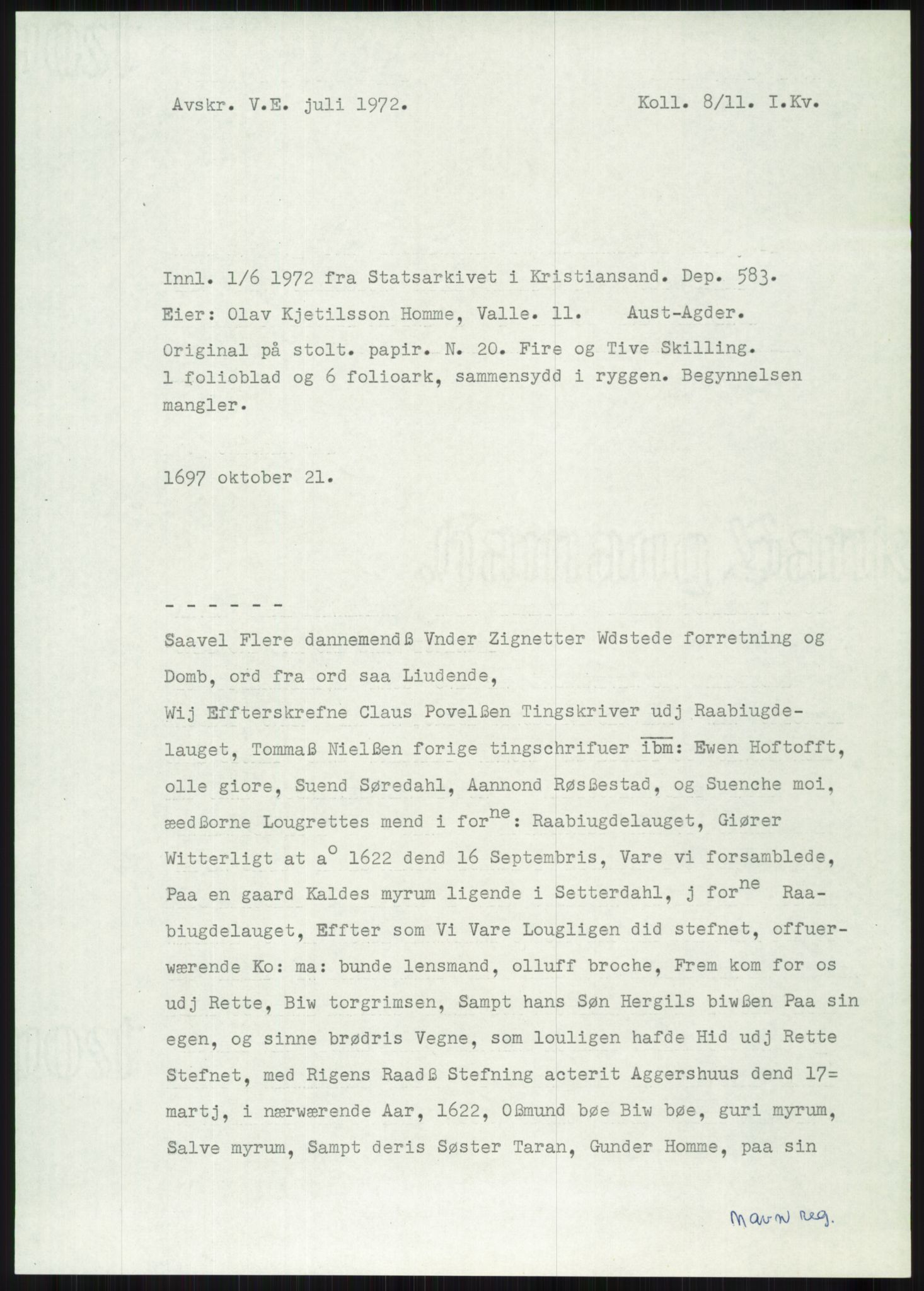 Samlinger til kildeutgivelse, Diplomavskriftsamlingen, AV/RA-EA-4053/H/Ha, p. 2498