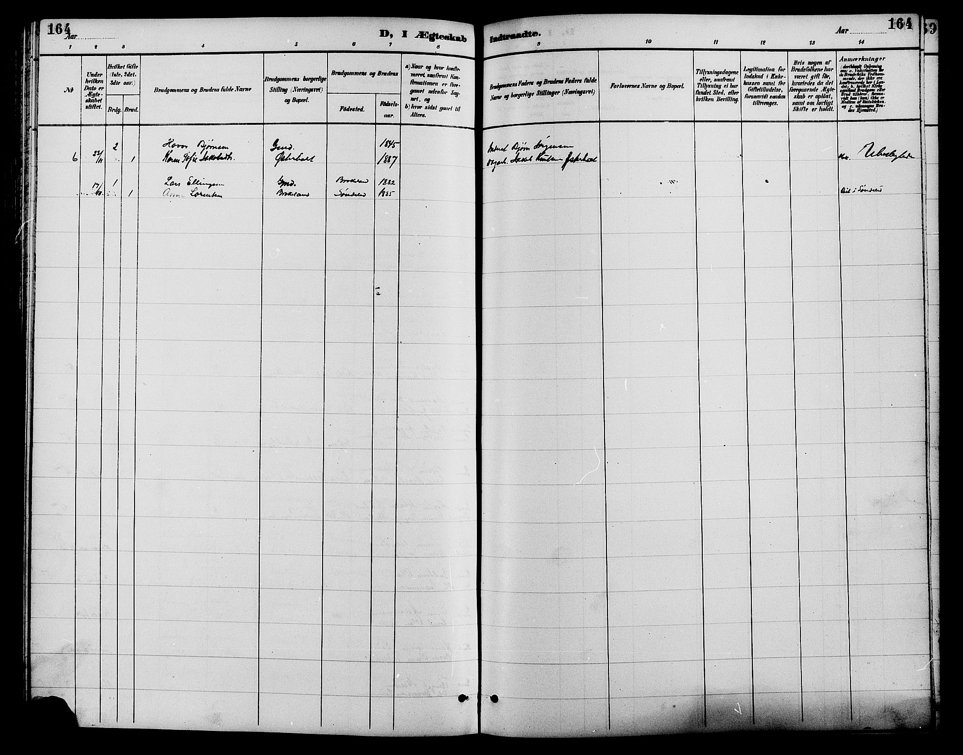 Gjerstad sokneprestkontor, SAK/1111-0014/F/Fb/Fba/L0007: Parish register (copy) no. B 7, 1891-1908, p. 164