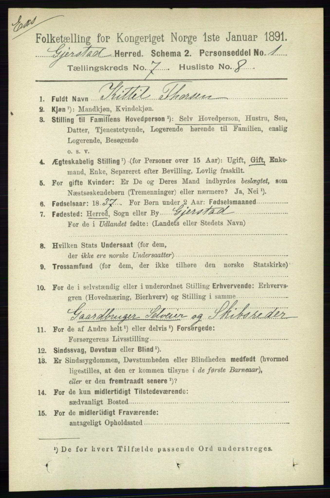 RA, Census 1891 for Nedenes amt: Gjenparter av personsedler for beslektede ektefeller, menn, 1891, p. 91