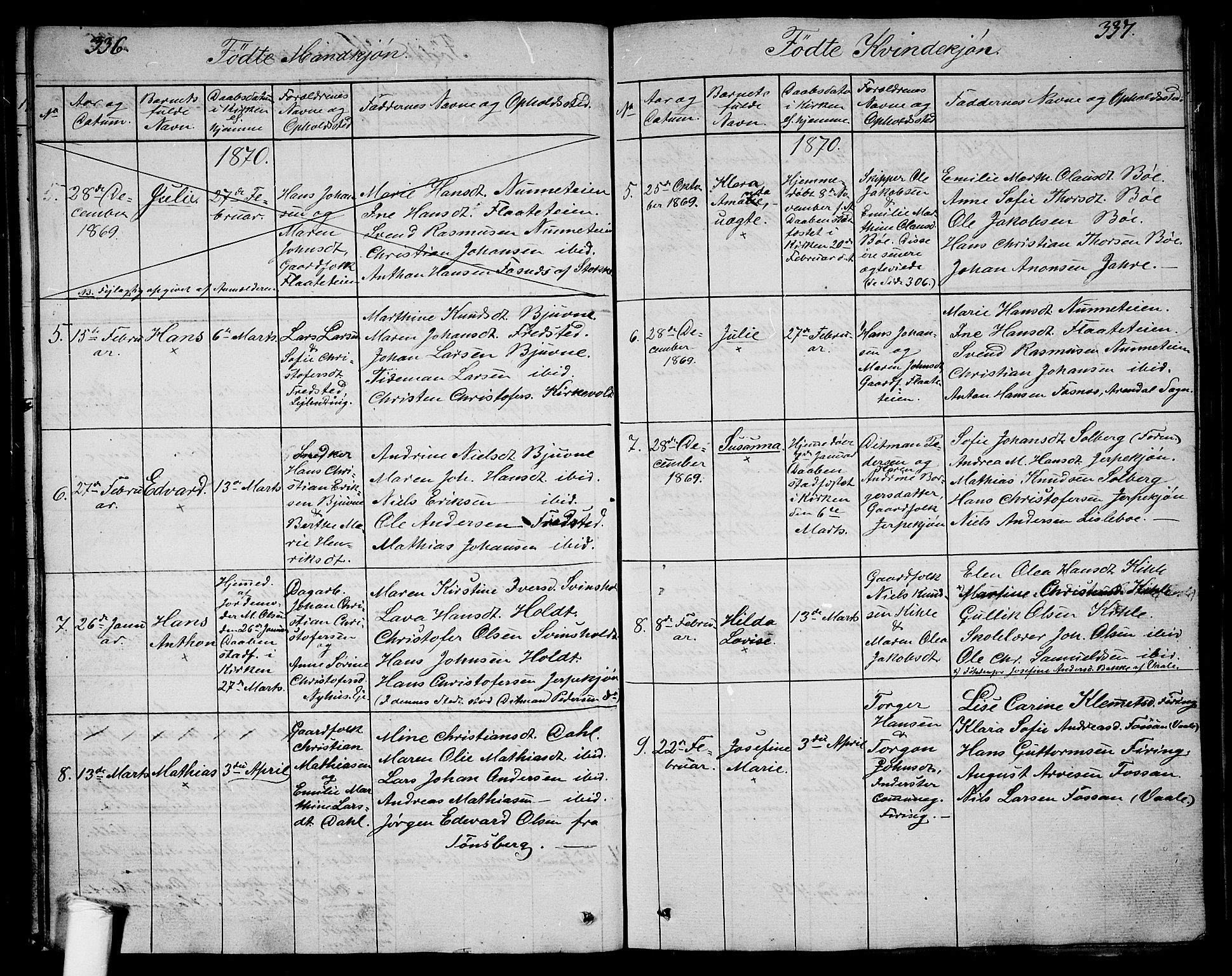 Ramnes kirkebøker, SAKO/A-314/G/Ga/L0002: Parish register (copy) no. I 2, 1848-1870, p. 336-337