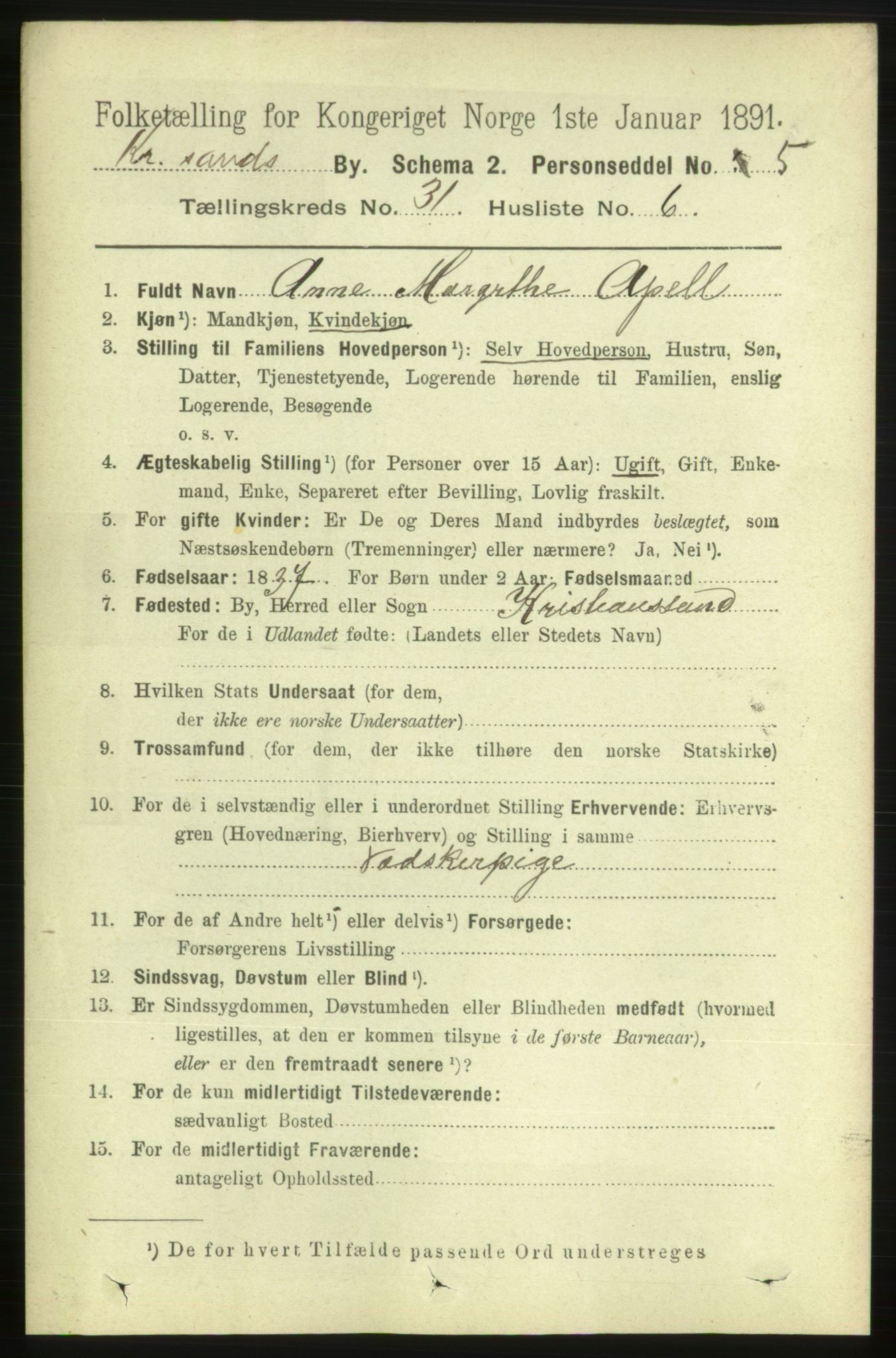 RA, 1891 census for 1001 Kristiansand, 1891, p. 9776