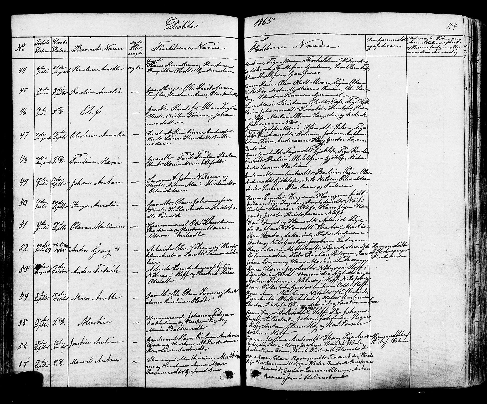 Botne kirkebøker, AV/SAKO-A-340/F/Fa/L0006: Parish register (official) no. I 6, 1836-1877, p. 104