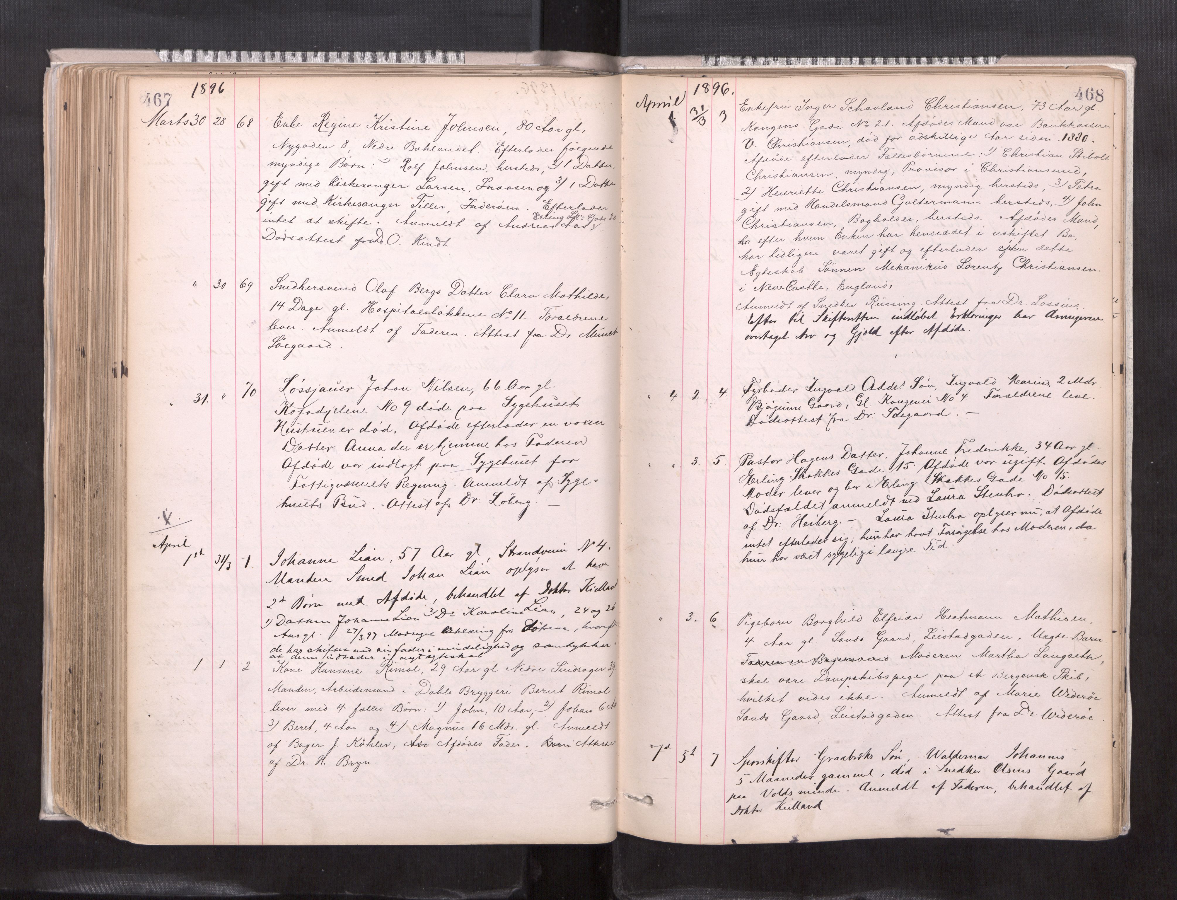 Trondheim byfogd, AV/SAT-A-0003/1/3/3L/L0004: Dødsanmeldelsesprotokoll, 1891-1897, p. 467-468
