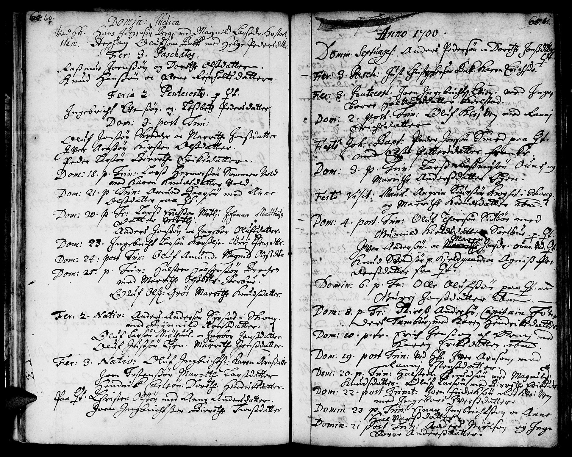 Ministerialprotokoller, klokkerbøker og fødselsregistre - Sør-Trøndelag, SAT/A-1456/668/L0801: Parish register (official) no. 668A01, 1695-1716, p. 60-61