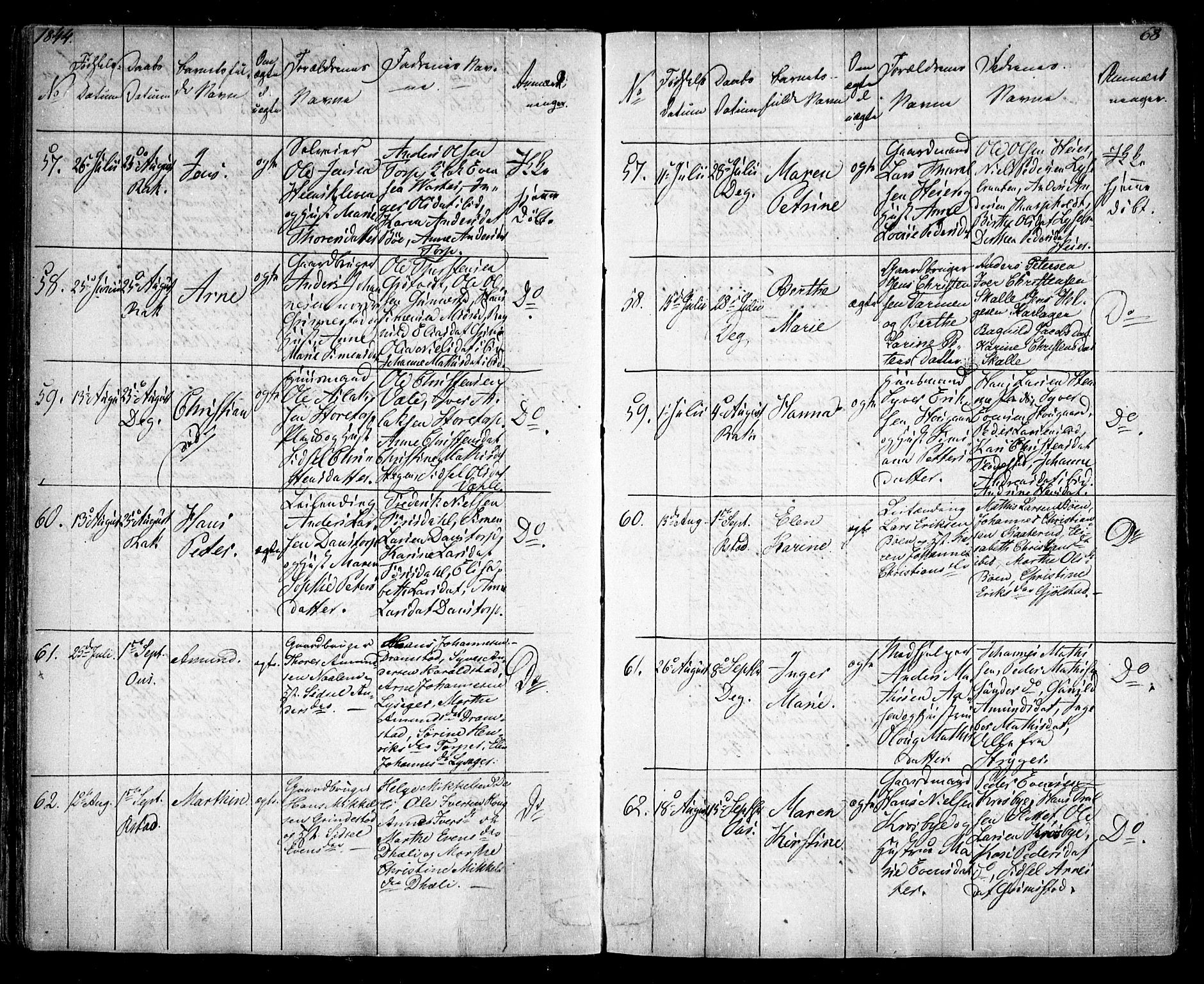 Rakkestad prestekontor Kirkebøker, AV/SAO-A-2008/F/Fa/L0008: Parish register (official) no. I 8, 1842-1849, p. 67-68