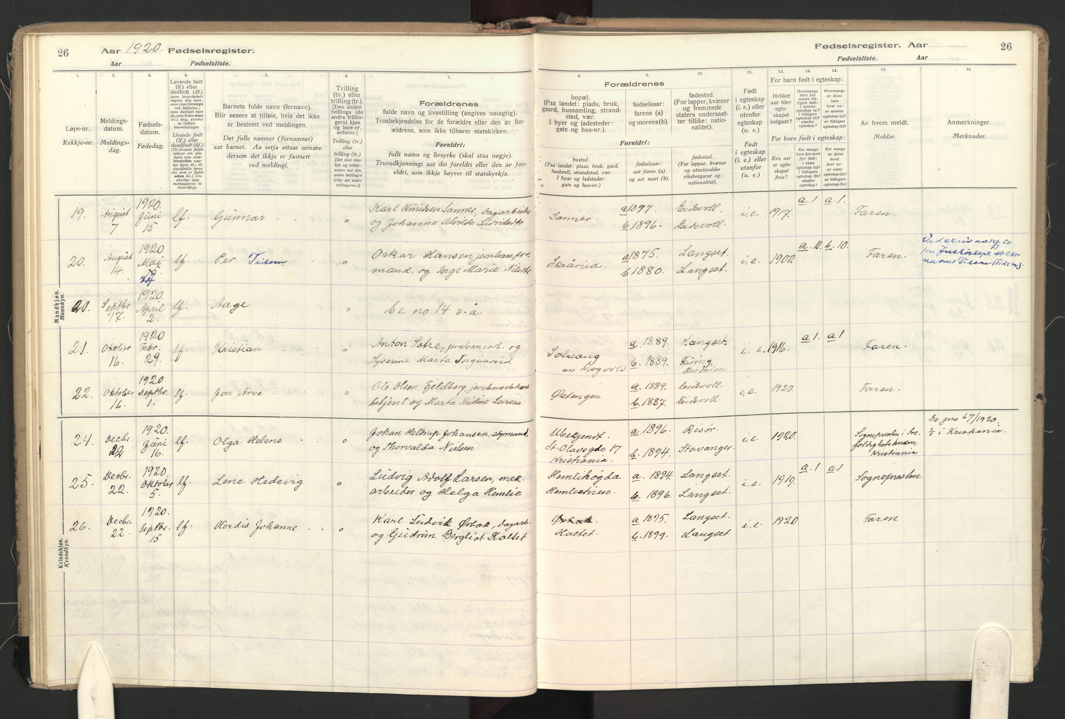 Eidsvoll prestekontor Kirkebøker, AV/SAO-A-10888/J/Jb/L0001: Birth register no. II 1, 1916-1959, p. 26