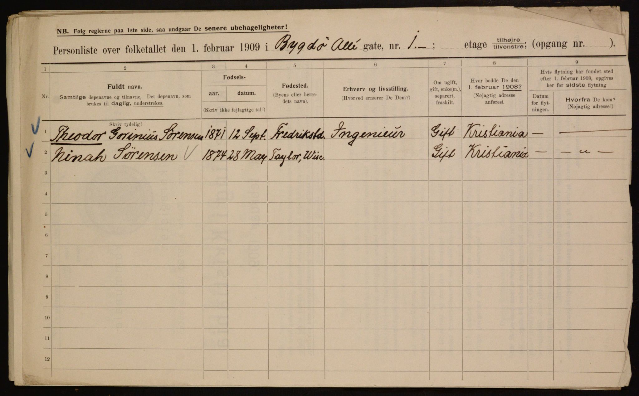 OBA, Municipal Census 1909 for Kristiania, 1909, p. 9312