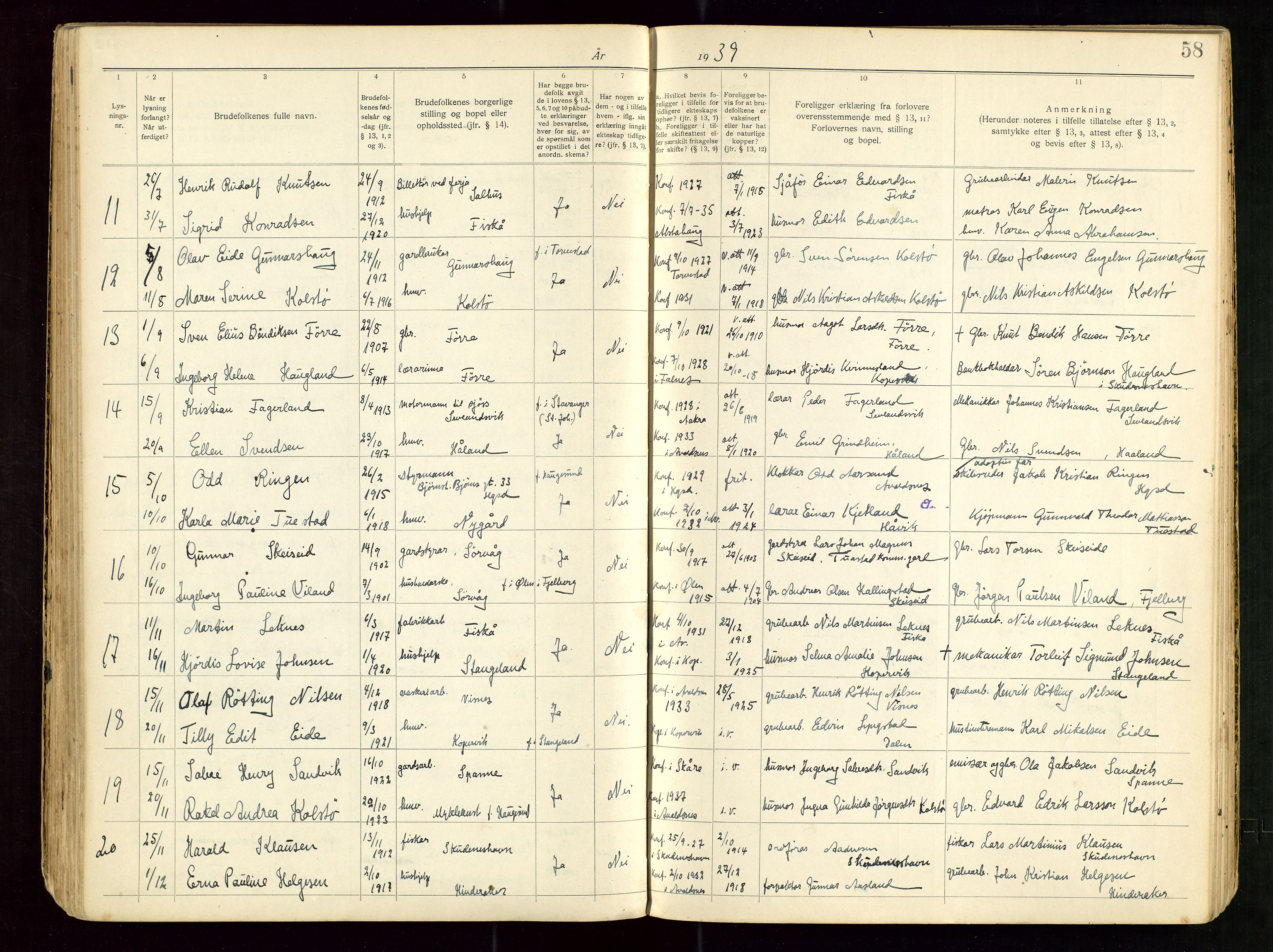 Banns register no. 5, 1919-1952, p. 58