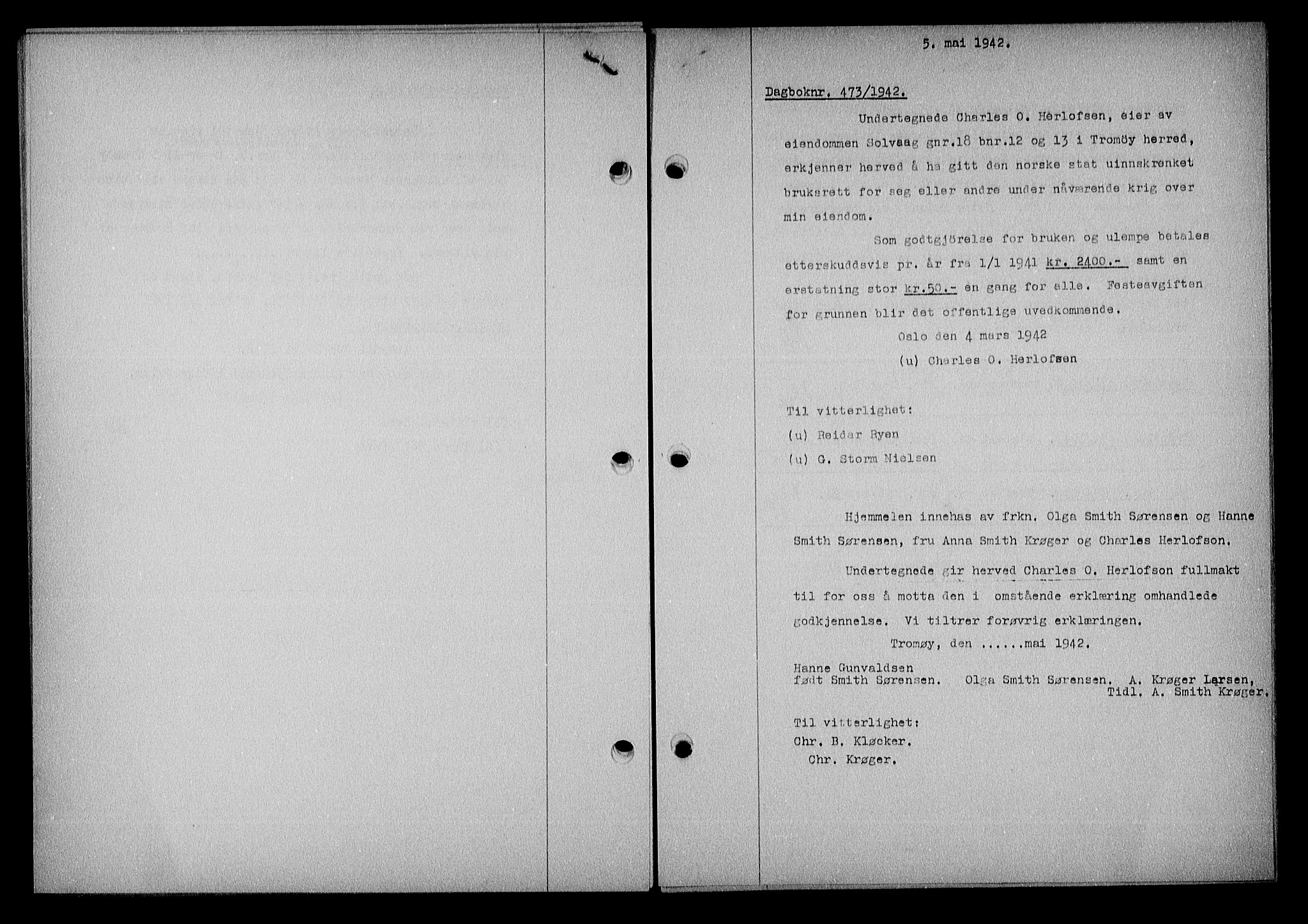 Nedenes sorenskriveri, SAK/1221-0006/G/Gb/Gba/L0049: Mortgage book no. A-III, 1941-1942, Diary no: : 473/1942