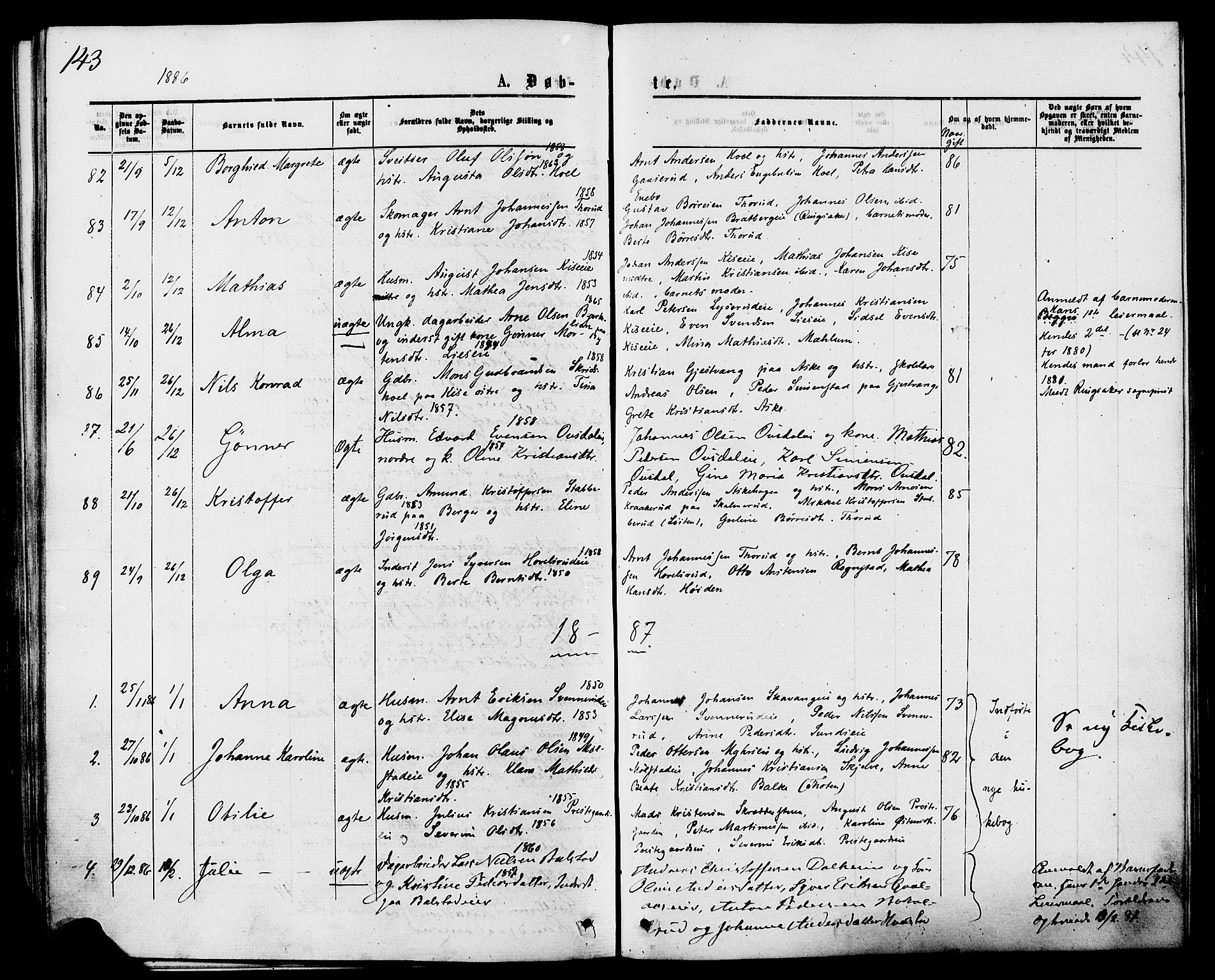 Nes prestekontor, Hedmark, AV/SAH-PREST-020/K/Ka/L0005: Parish register (official) no. 5, 1872-1886, p. 143