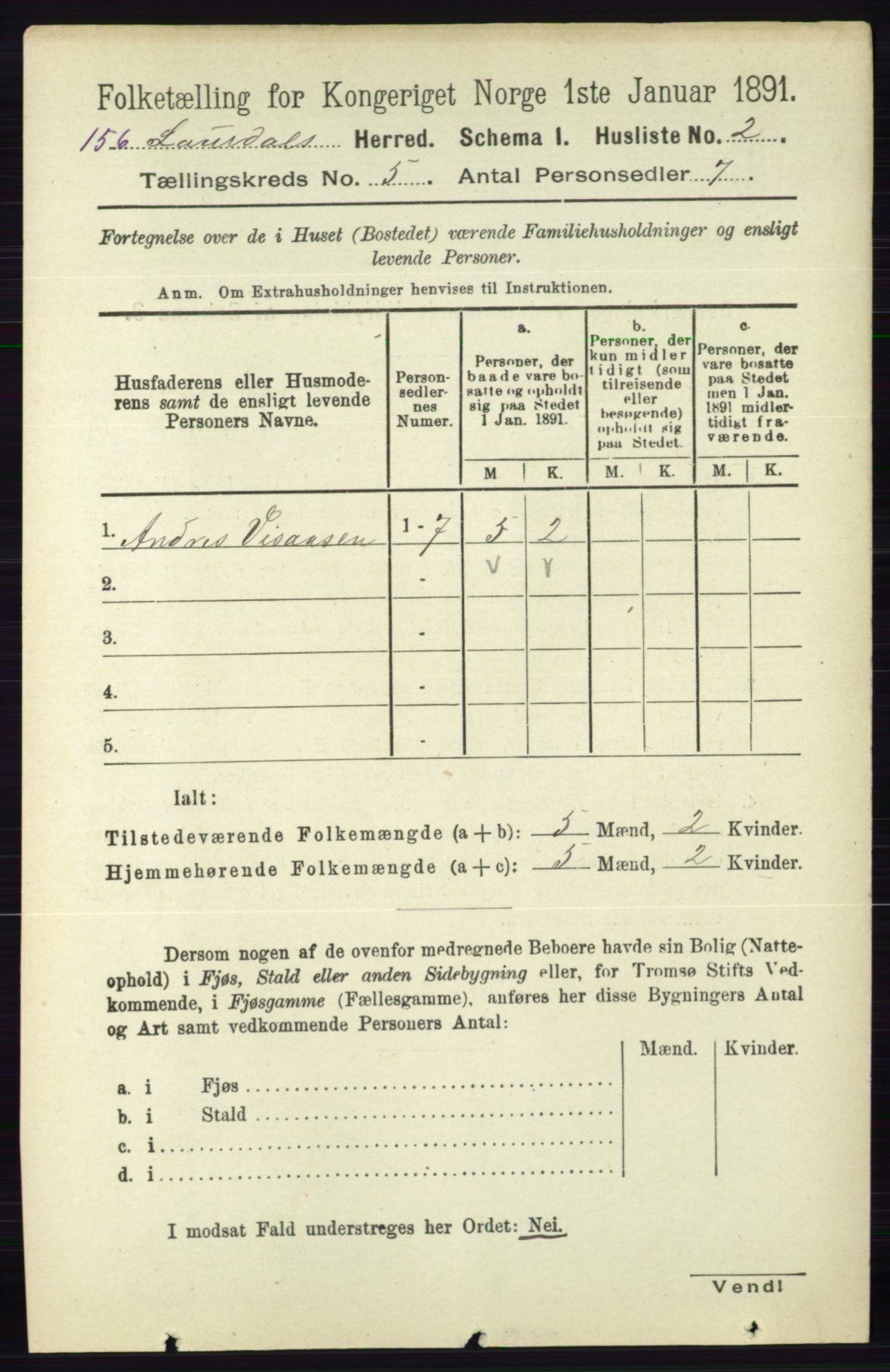 RA, 1891 census for 0833 Lårdal, 1891, p. 1283