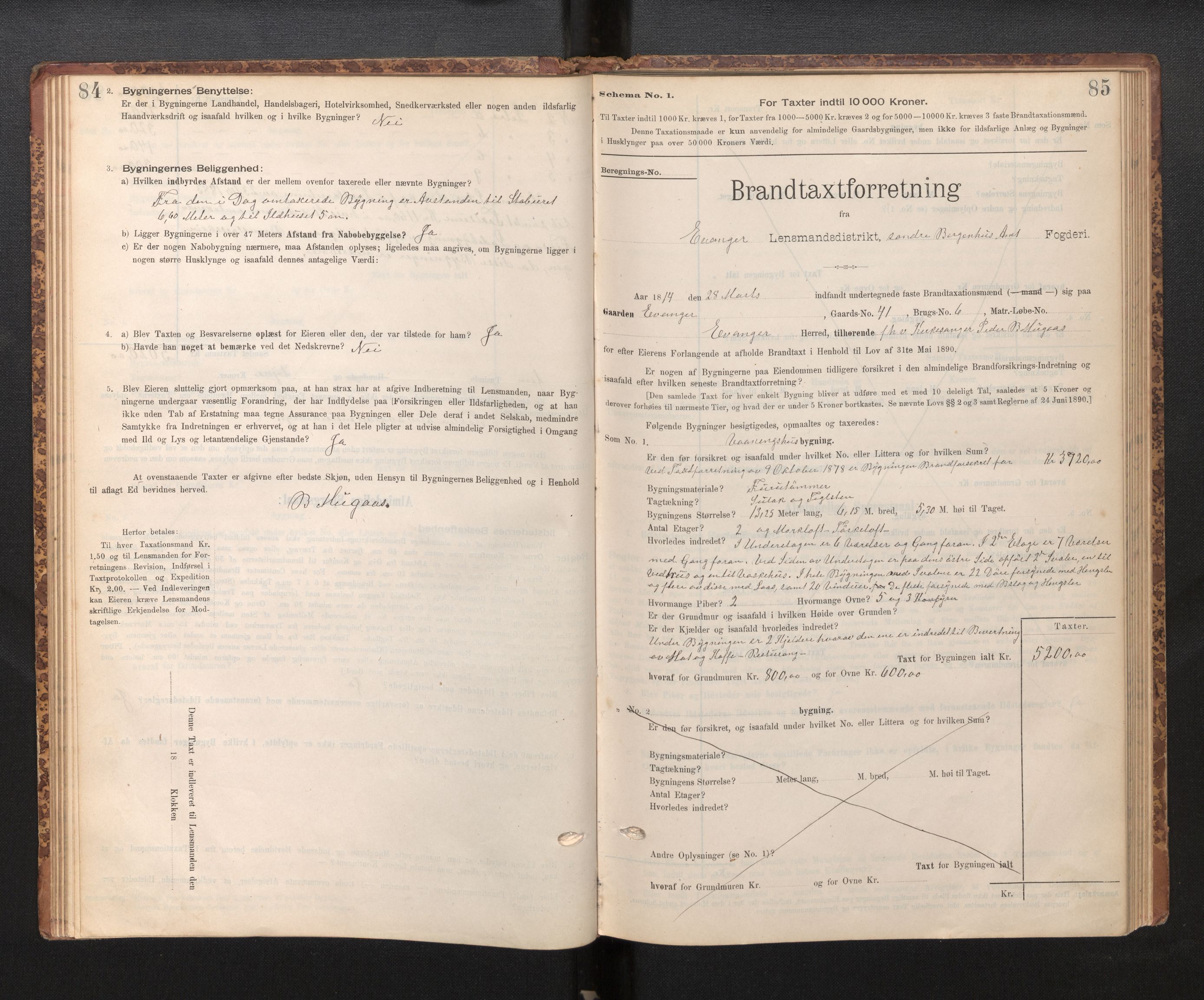 Lensmannen i Evanger, SAB/A-31701/0012/L0005: Branntakstprotokoll, skjematakst, 1895-1935, p. 84-85