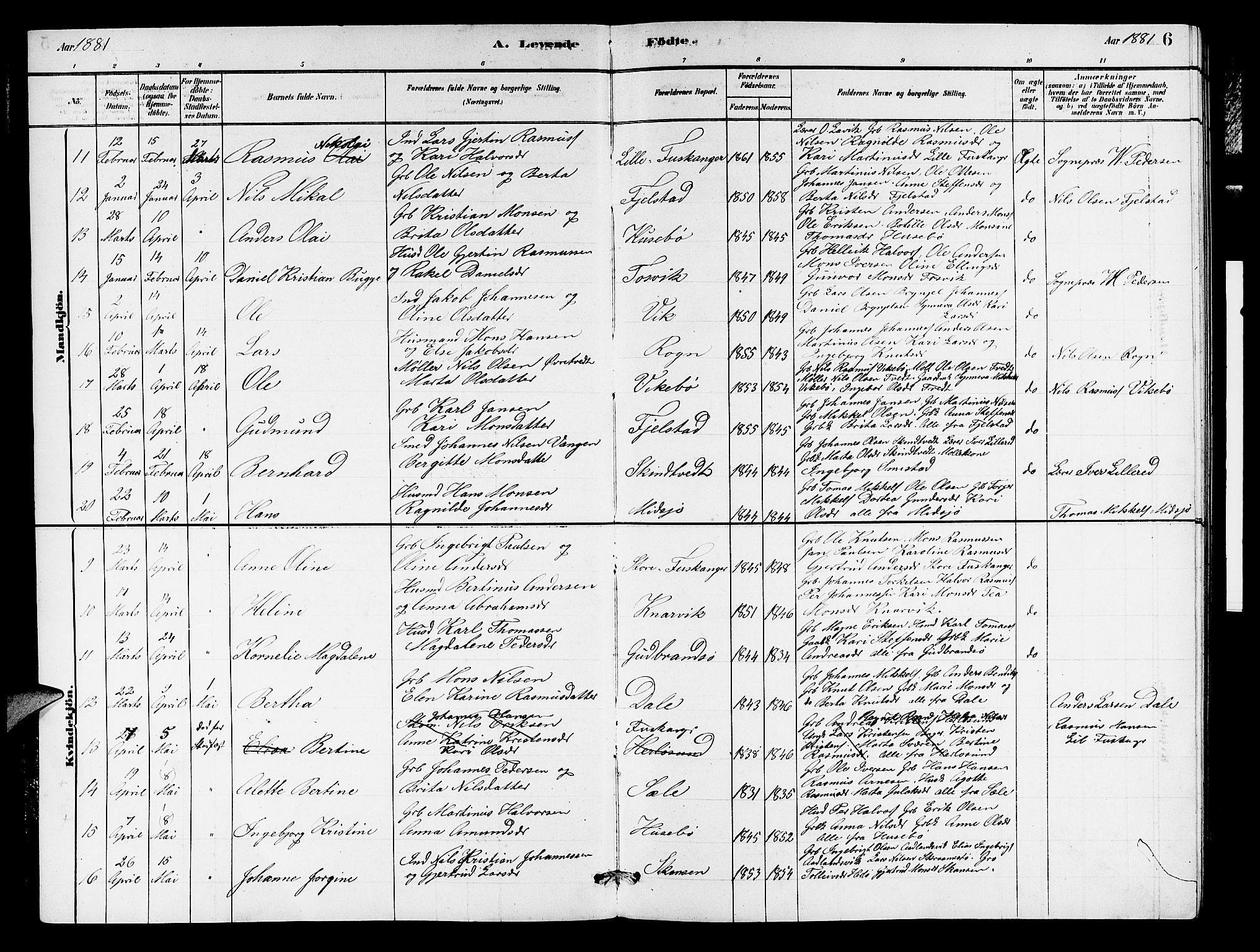 Herdla Sokneprestembete, SAB/A-75701/H/Hab: Parish register (copy) no. A 2, 1881-1888, p. 6
