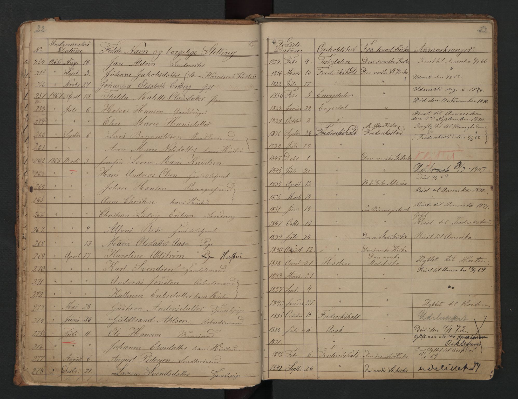 Halden metodistkirke - menighetsprotokoller, SAO/PAO-0266/F/L0001: Dissenter register no. 1, 1845-1874, p. 22-23