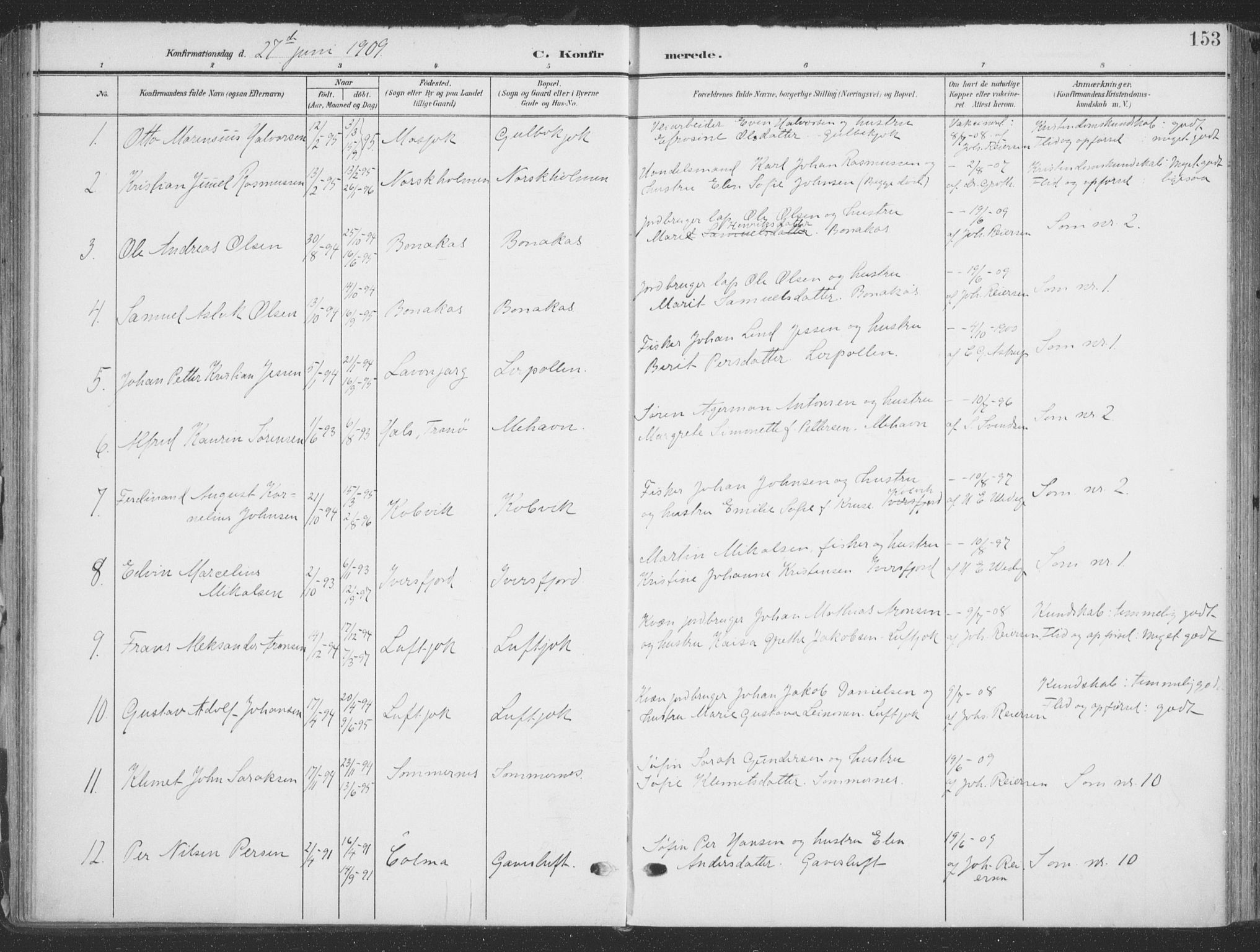 Tana sokneprestkontor, SATØ/S-1334/H/Ha/L0007kirke: Parish register (official) no. 7, 1904-1918, p. 153