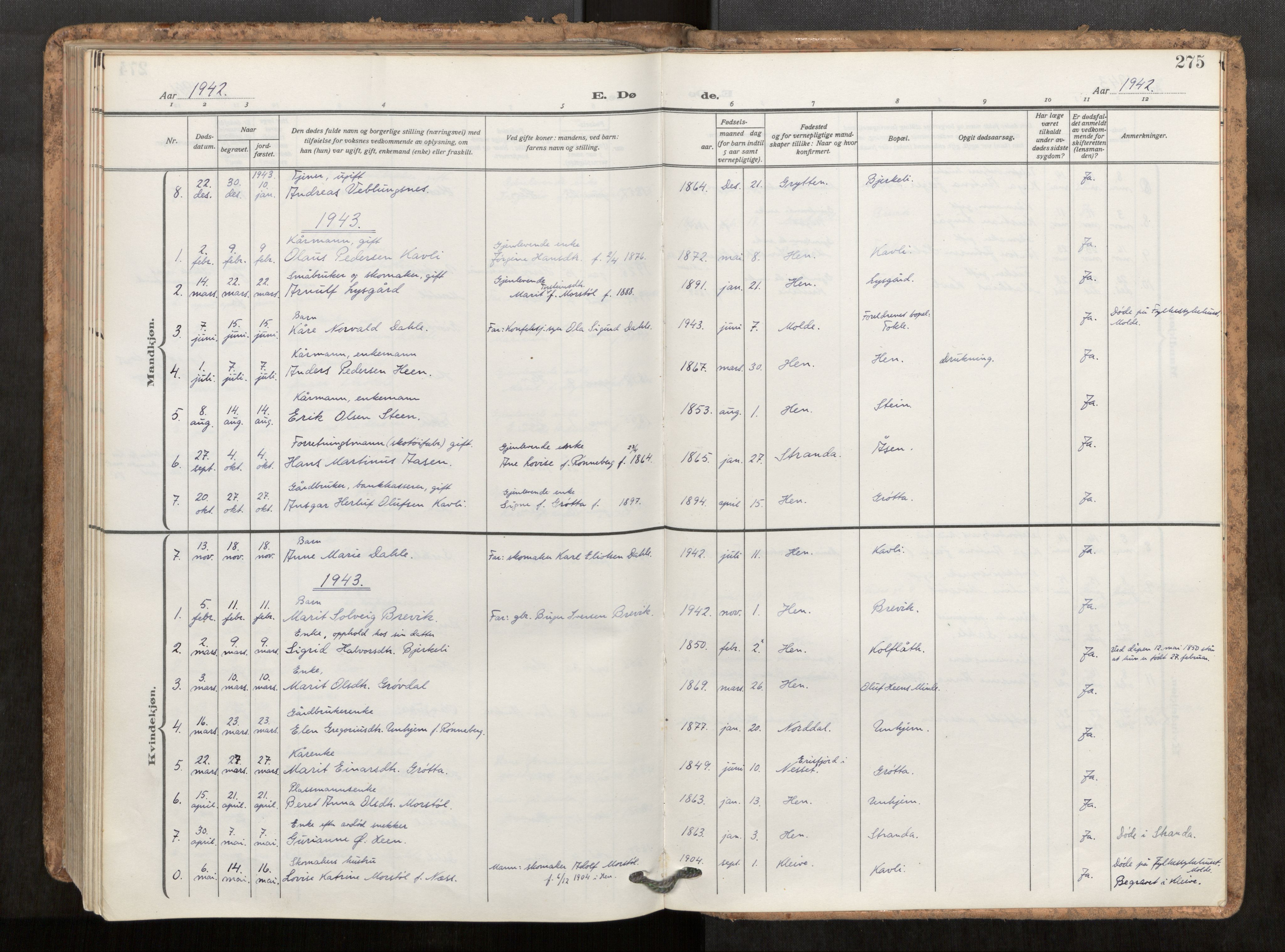 Ministerialprotokoller, klokkerbøker og fødselsregistre - Møre og Romsdal, SAT/A-1454/545/L0596: Parish register (official) no. 545A04, 1921-1956, p. 275