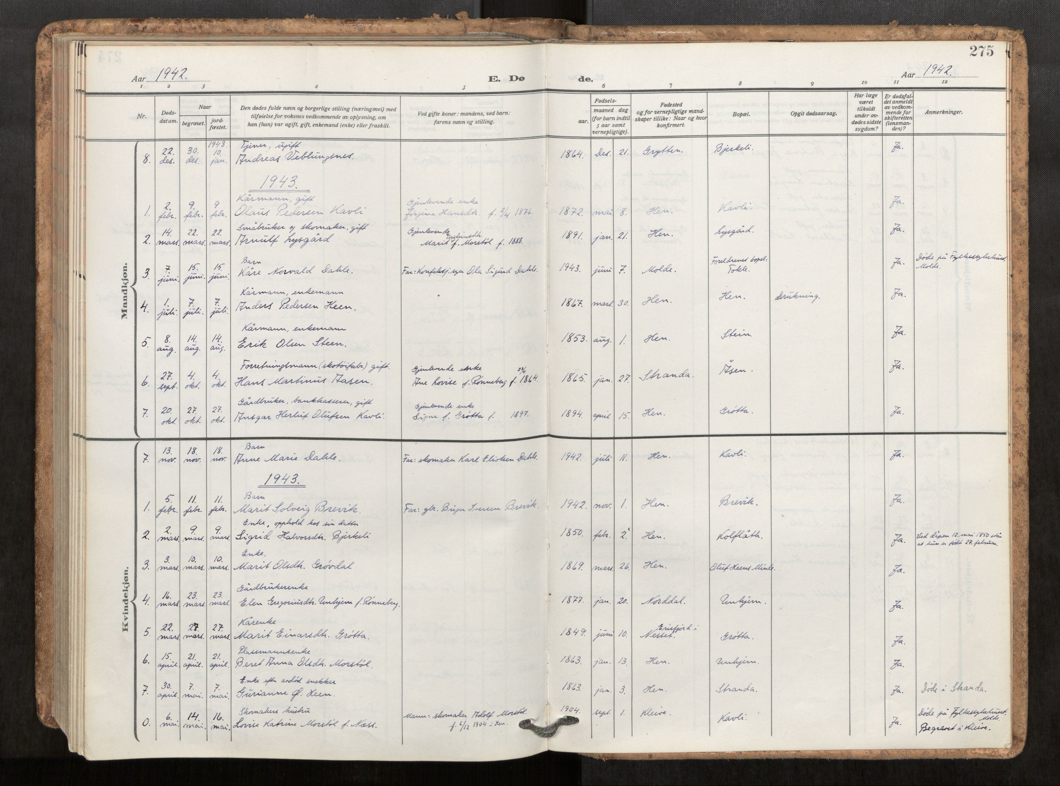 Ministerialprotokoller, klokkerbøker og fødselsregistre - Møre og Romsdal, AV/SAT-A-1454/545/L0596: Parish register (official) no. 545A04, 1921-1956, p. 275