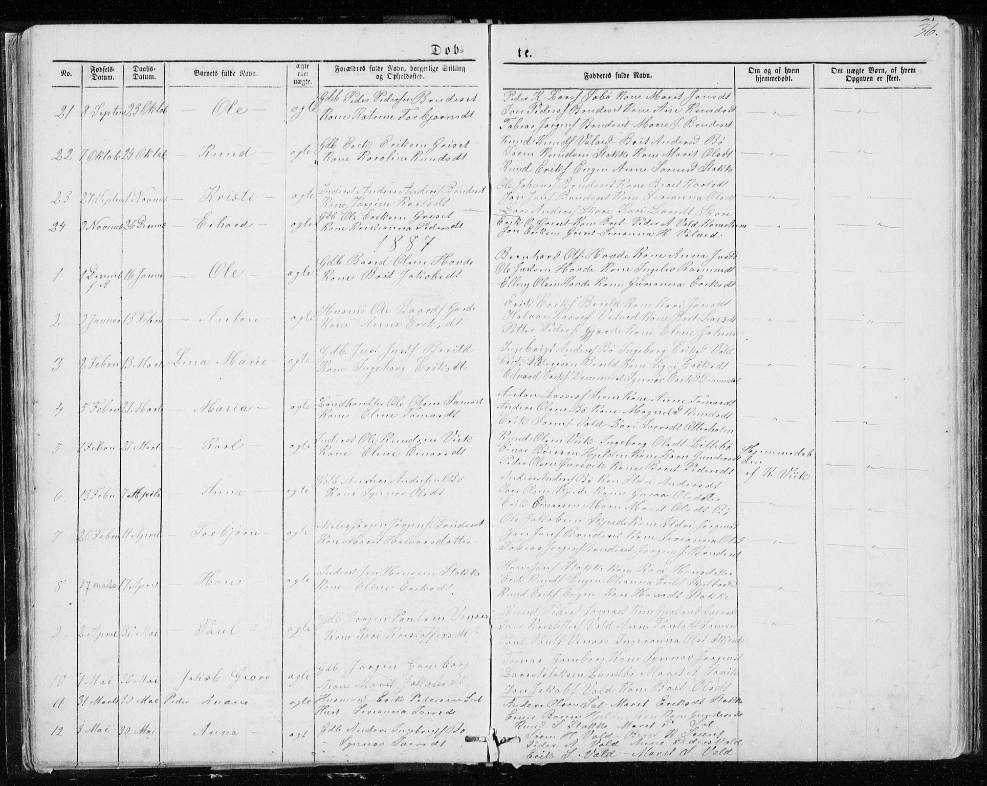 Ministerialprotokoller, klokkerbøker og fødselsregistre - Møre og Romsdal, SAT/A-1454/543/L0564: Parish register (copy) no. 543C02, 1867-1915, p. 36