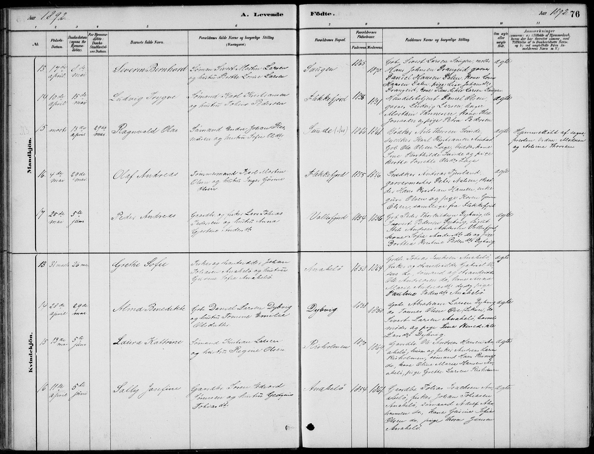 Flekkefjord sokneprestkontor, AV/SAK-1111-0012/F/Fb/Fbc/L0007: Parish register (copy) no. B 7, 1880-1902, p. 76