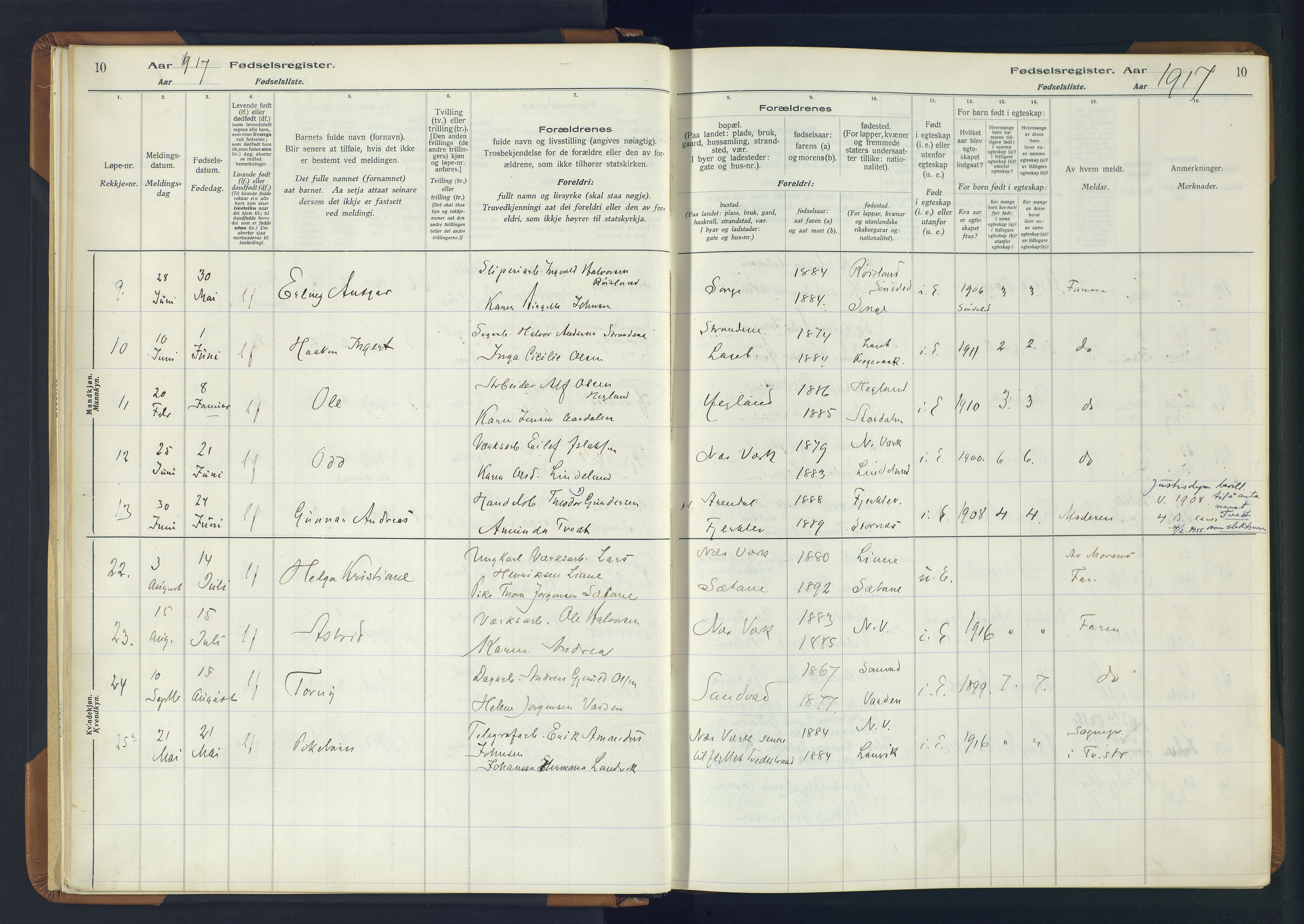 Holt sokneprestkontor, SAK/1111-0021/J/Ja/L0001: Birth register no. II.4.1, 1916-1946, p. 10