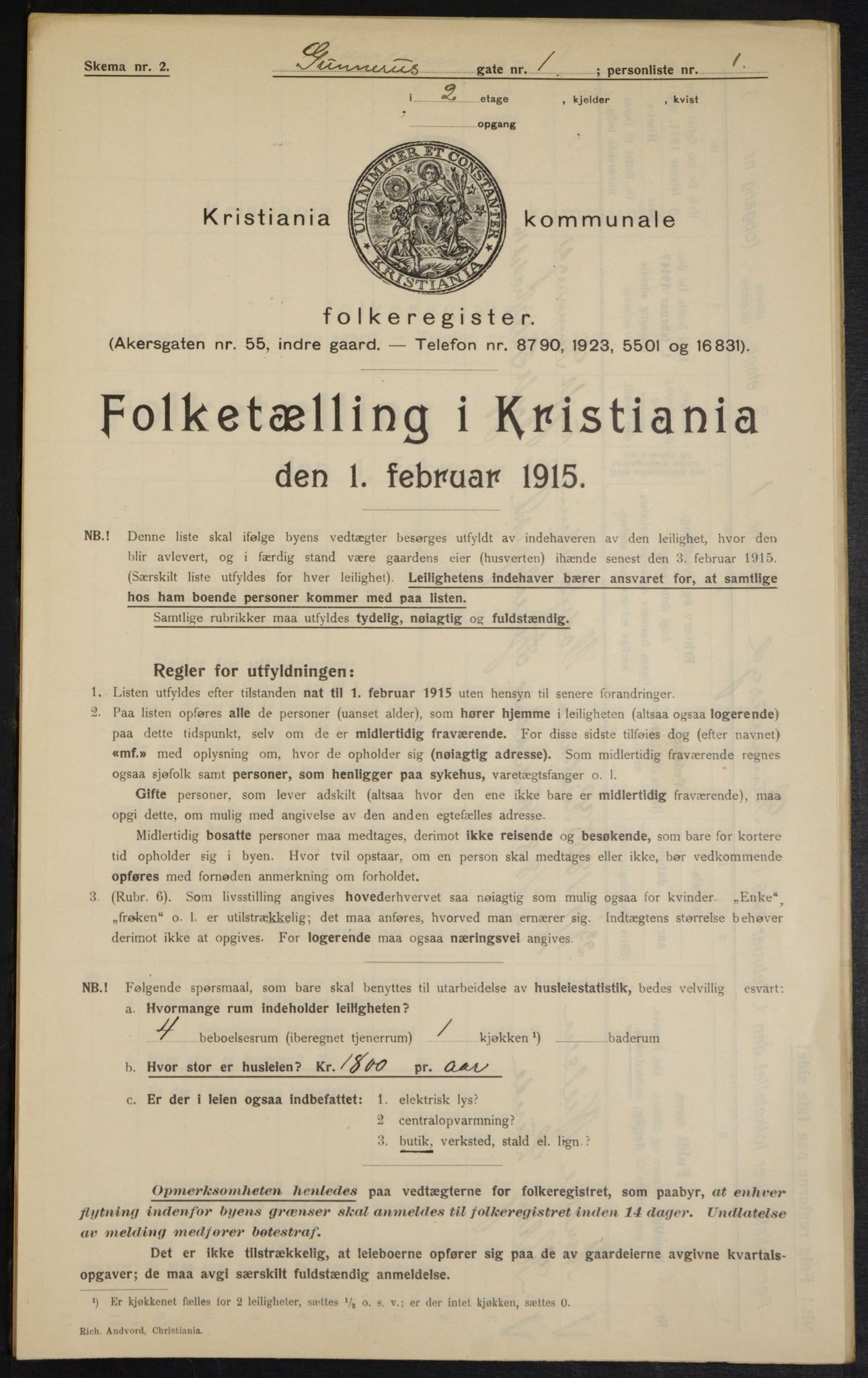 OBA, Municipal Census 1915 for Kristiania, 1915, p. 5217