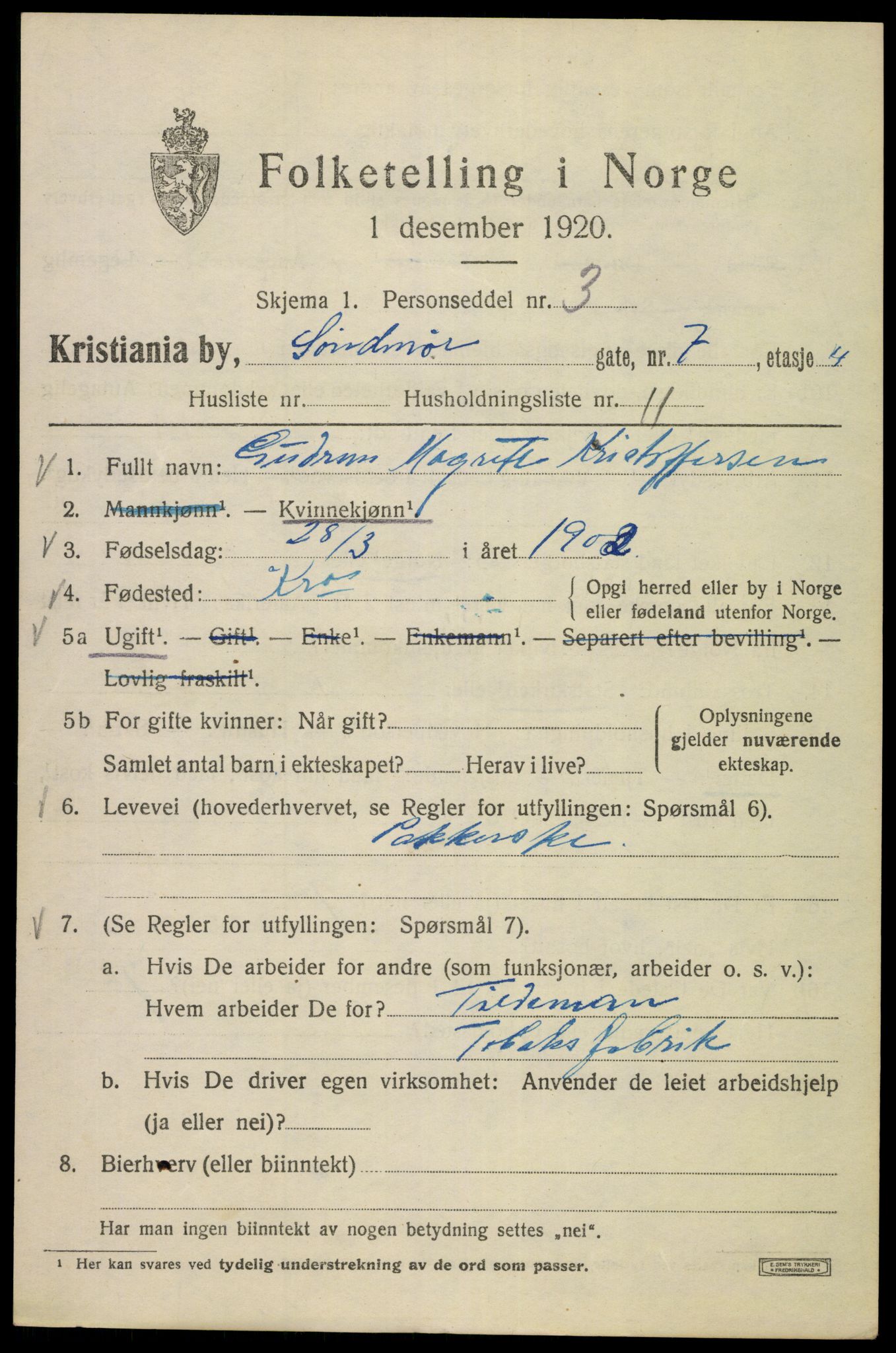 SAO, 1920 census for Kristiania, 1920, p. 561719