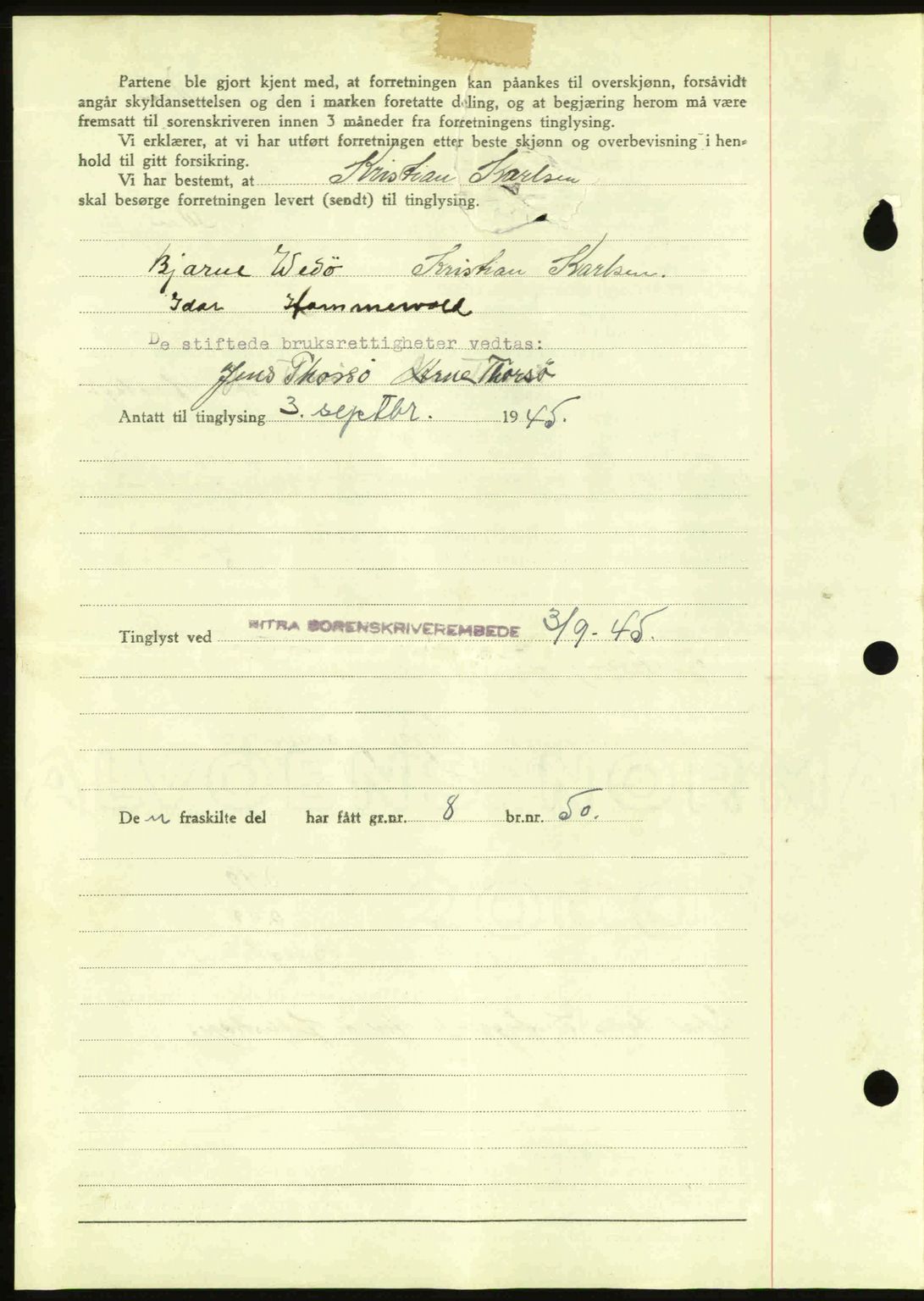 Hitra sorenskriveri, AV/SAT-A-0018/2/2C/2Ca: Mortgage book no. A2, 1943-1945, Diary no: : 482/1945