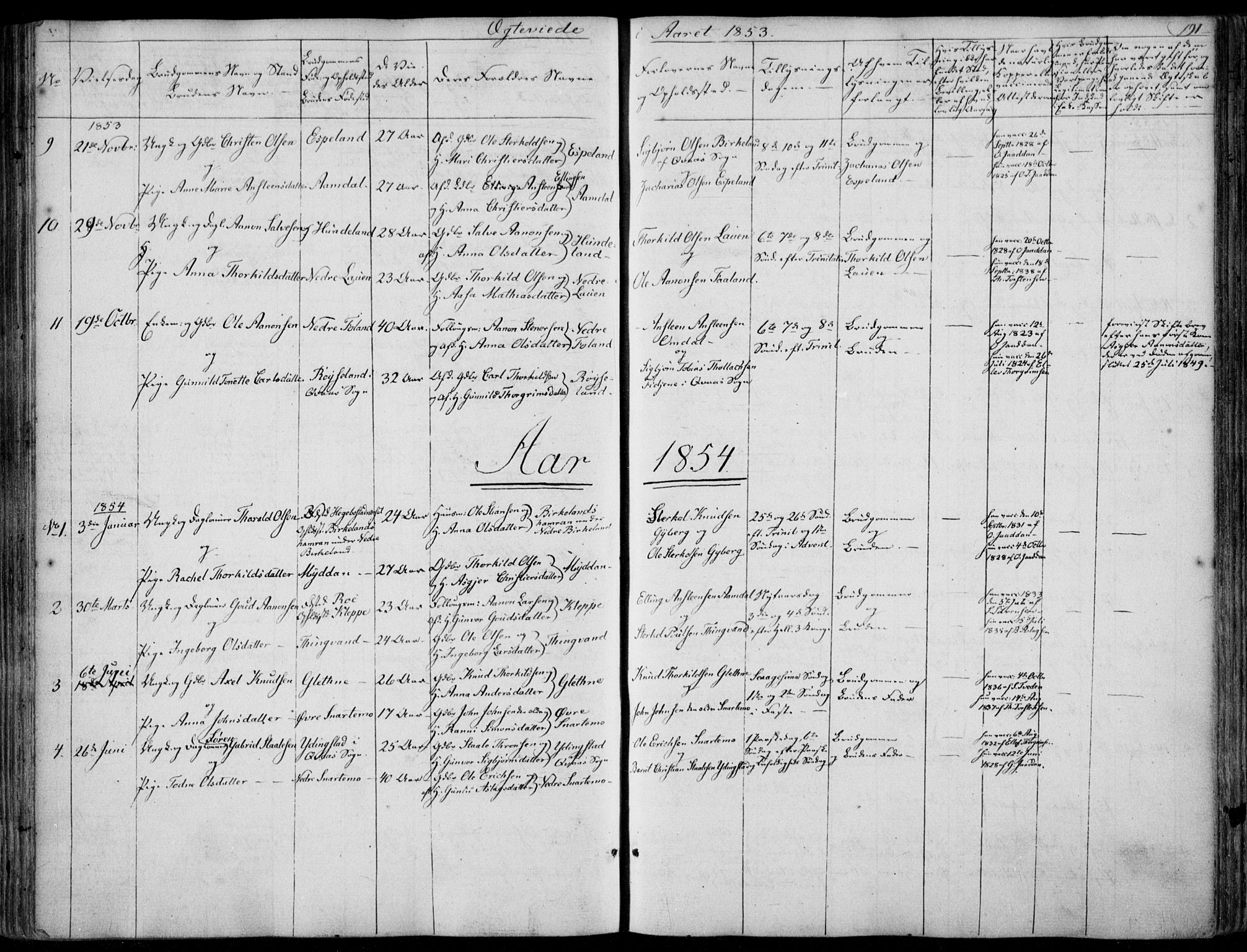 Hægebostad sokneprestkontor, SAK/1111-0024/F/Fa/Faa/L0004: Parish register (official) no. A 4, 1834-1864, p. 191