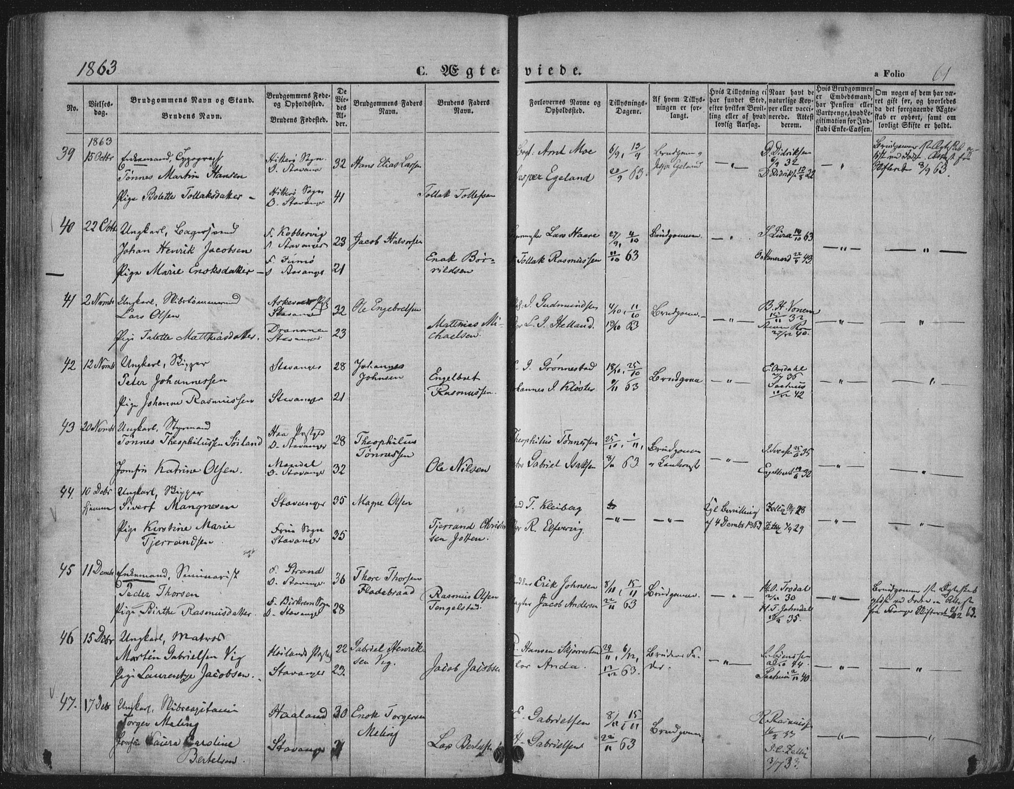 Domkirken sokneprestkontor, AV/SAST-A-101812/001/30/30BA/L0019: Parish register (official) no. A 18, 1857-1877, p. 61