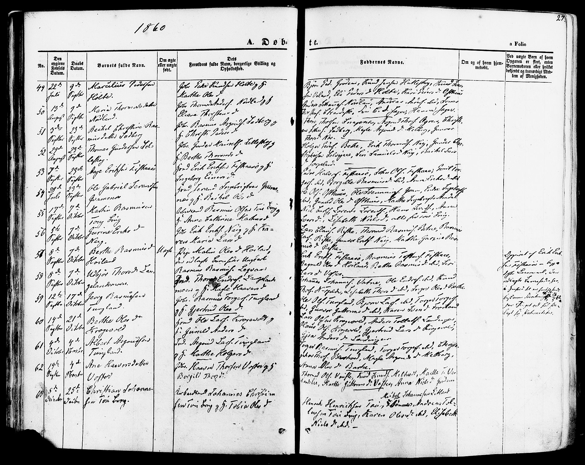 Strand sokneprestkontor, AV/SAST-A-101828/H/Ha/Haa/L0007: Parish register (official) no. A 7, 1855-1881, p. 27