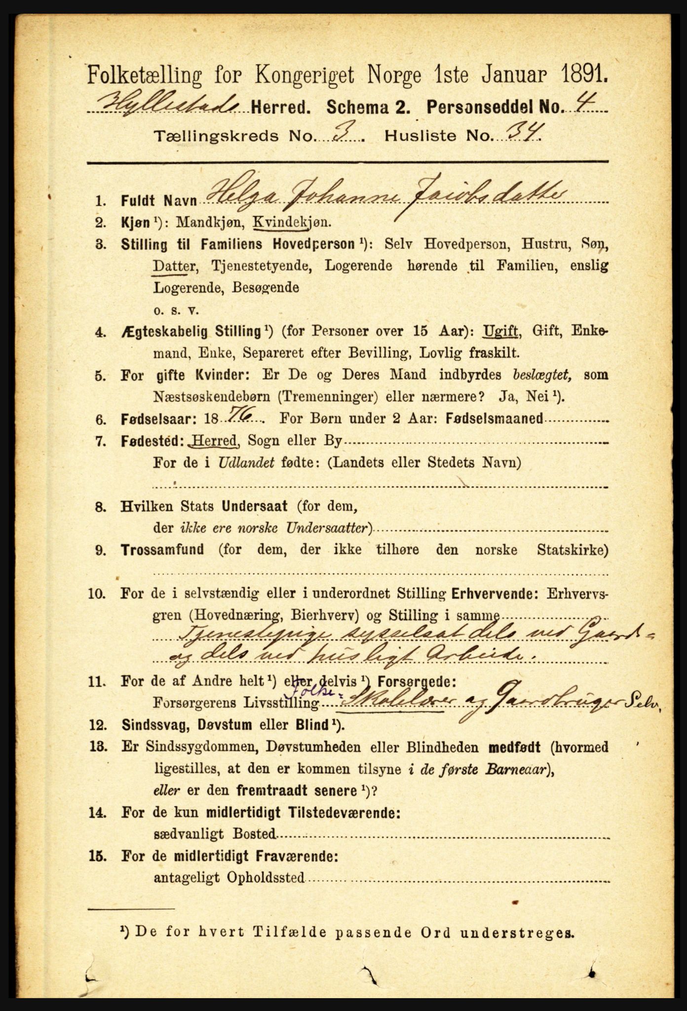 RA, 1891 census for 1413 Hyllestad, 1891, p. 534